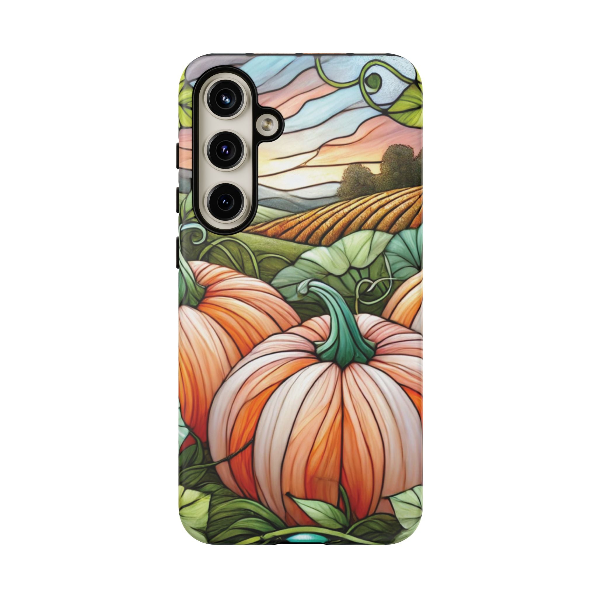 Pumpkins Phone Case Fall Faux Stained-Glass Thanksgiving Cover Pumpkin Lovers Gift for Galaxy S 24 23 22 21 Pixel 5 6 7 8 iPhone 17 , 16 15 14 13 12 Samsung iPhone Samsung Gift for Her