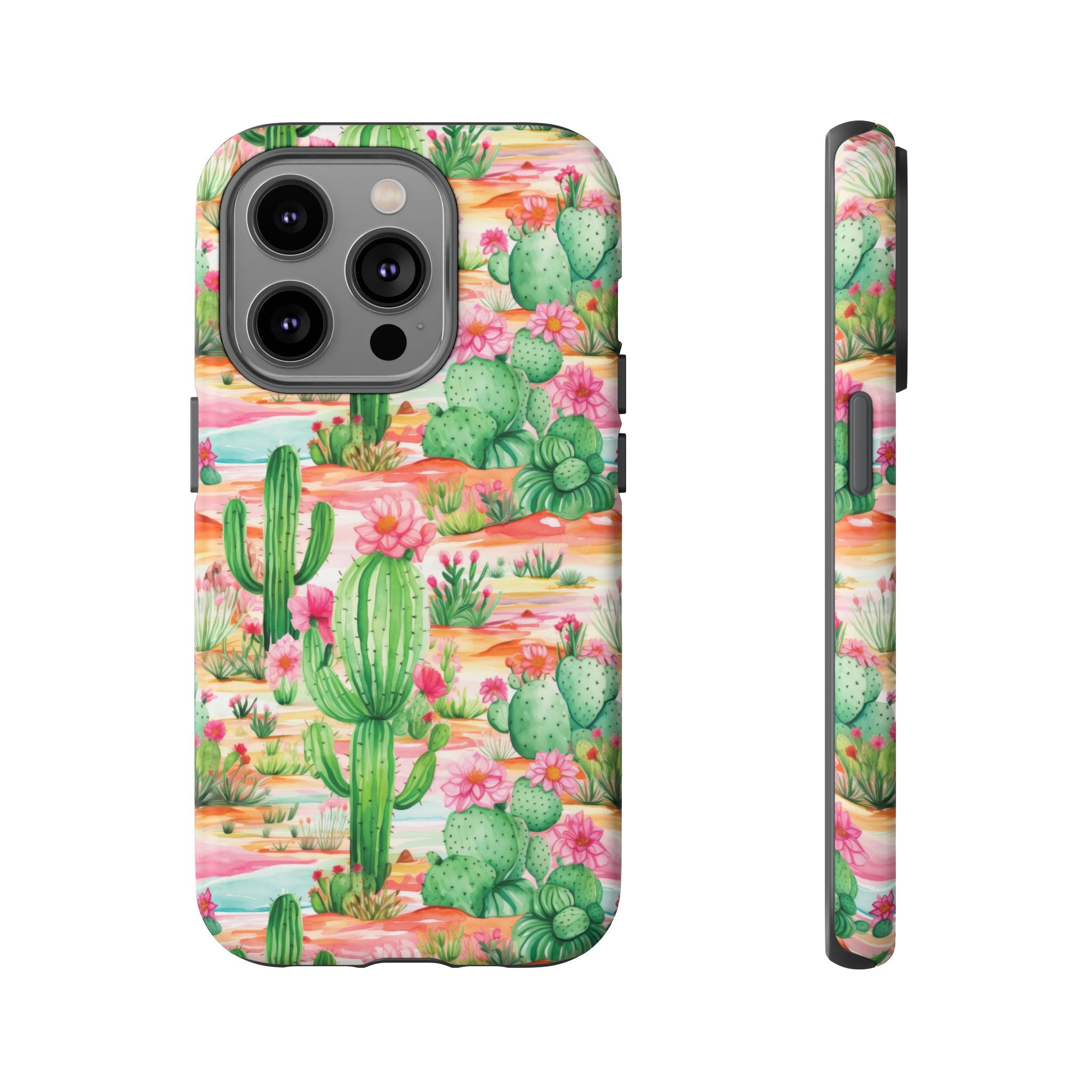 Pink and Mint Green Cactus Phone Case - Tough, Stylish Cover with Cactus Flowers | Durable Protection for iPhone & Android | Fresh Nature-Inspired Design!