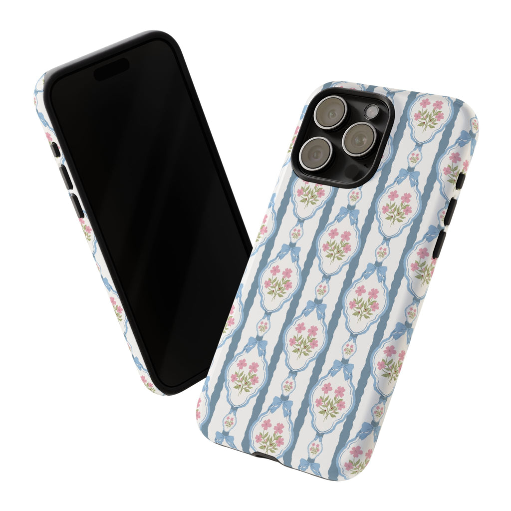 Coque de téléphone Vintage Nœud Bleu et Rose — Motif floral romantique « Tough Cases »