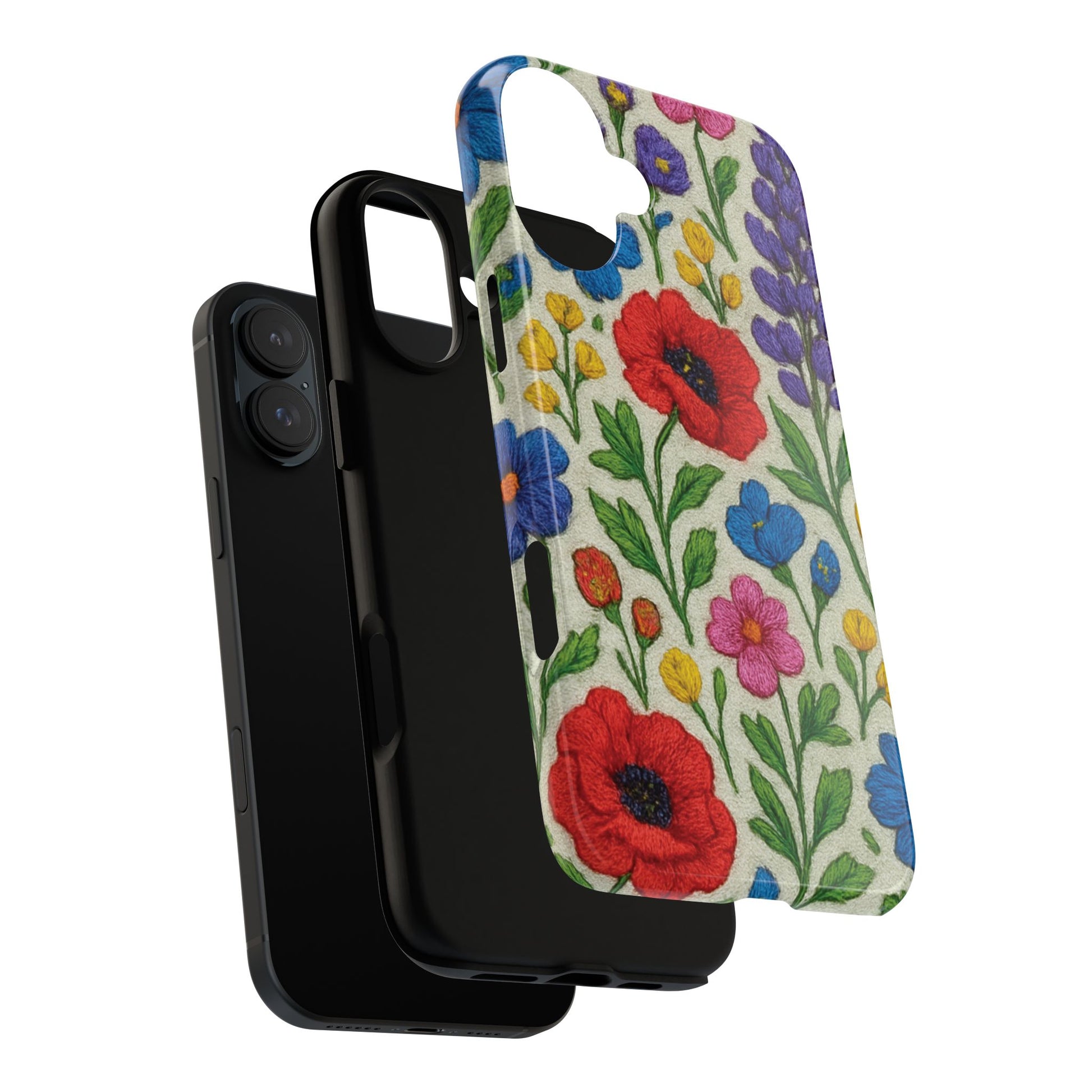 Bright 3D Illusion Wildflower Phone Case Cute Floral Design in Red, Pink, Blue – Aesthetic Protective Case for iPhone and  Android