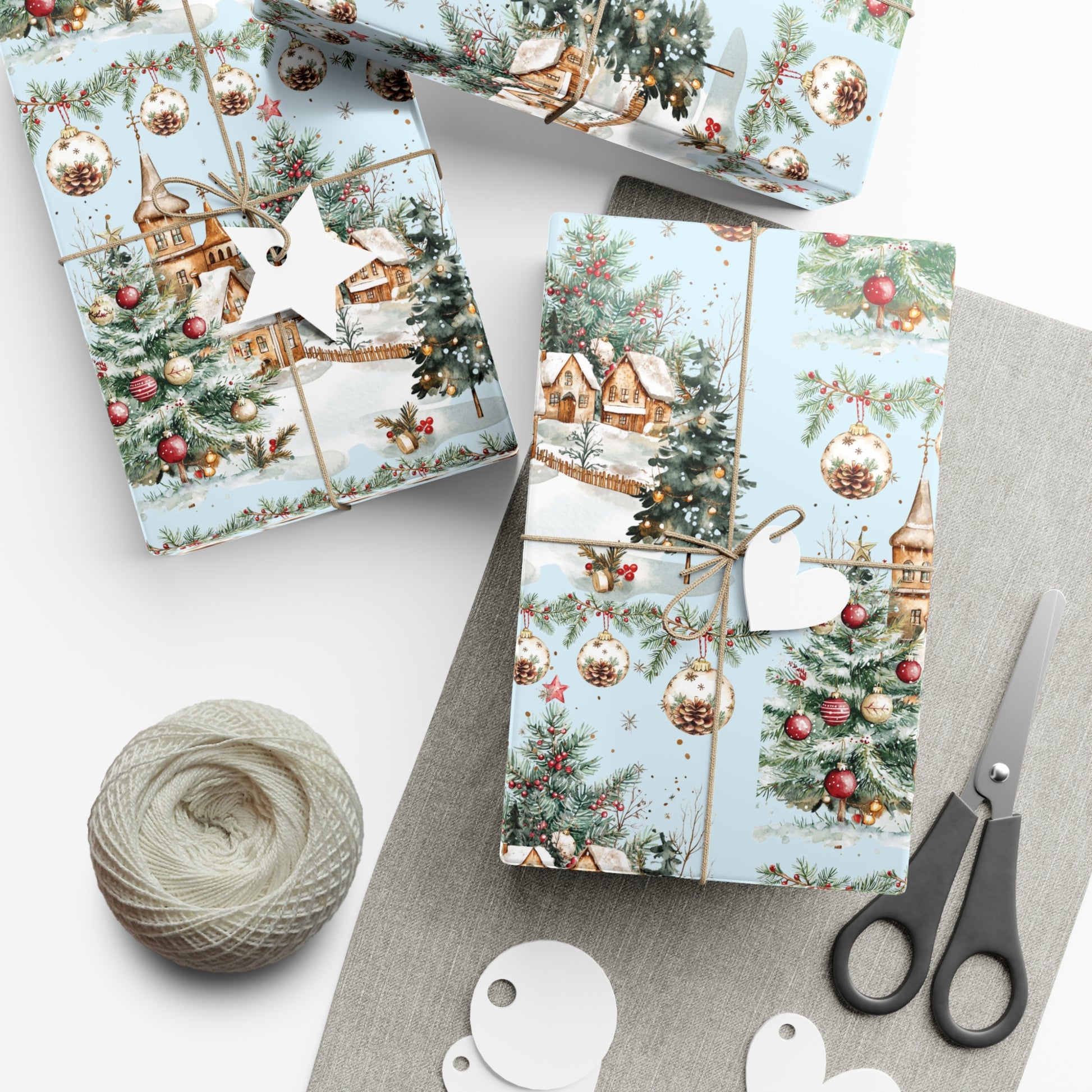 Christmas Watercolor House & Tree Wrapping Paper – Festive Holiday Scenes in Elegant Watercolors, Perfect for Wrapping Gifts with Cozy, Seasonal Charm All Gifts - MRSBYVALLE