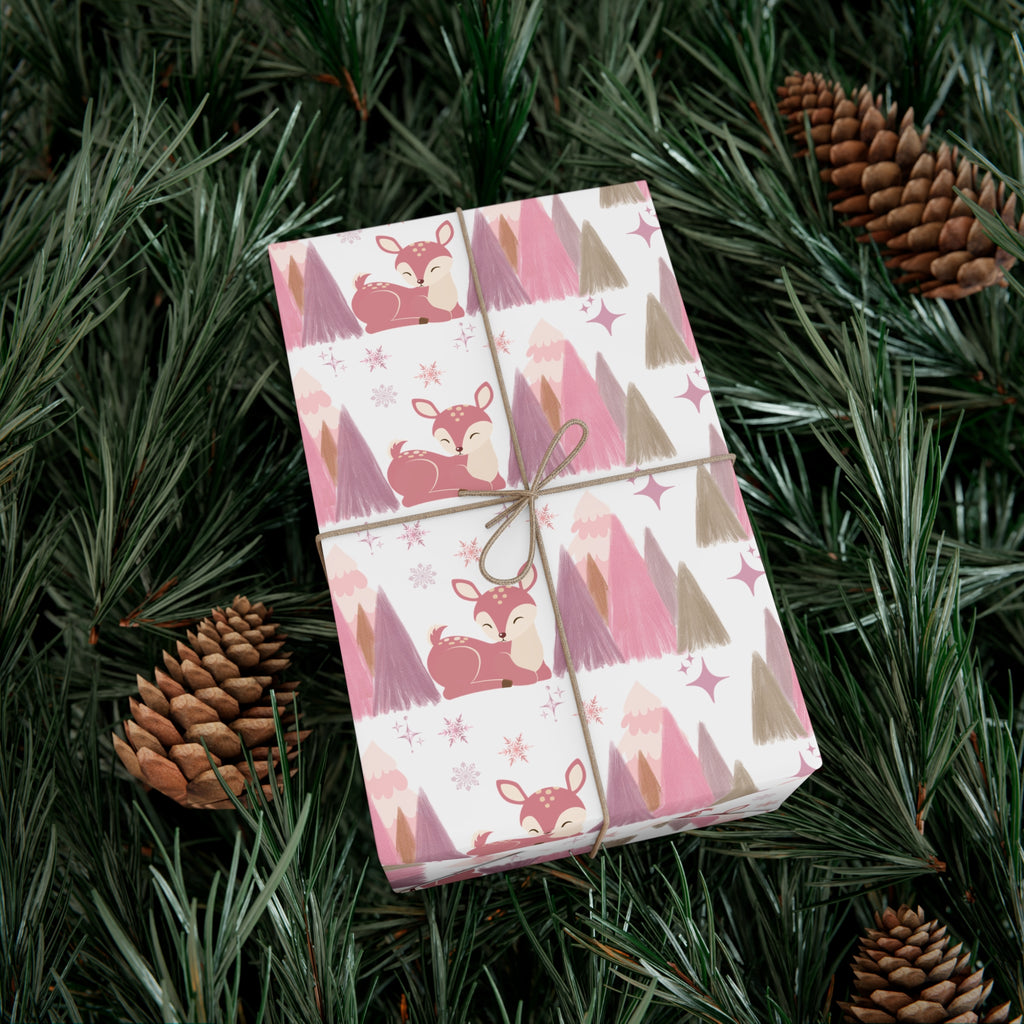 Pink and Lavender Deer Wrapping Paper, Whimsical Christmas Gift Wrap, Pastel Holiday Paper, Winter Wonderland Theme, Elegant Xmas Packaging