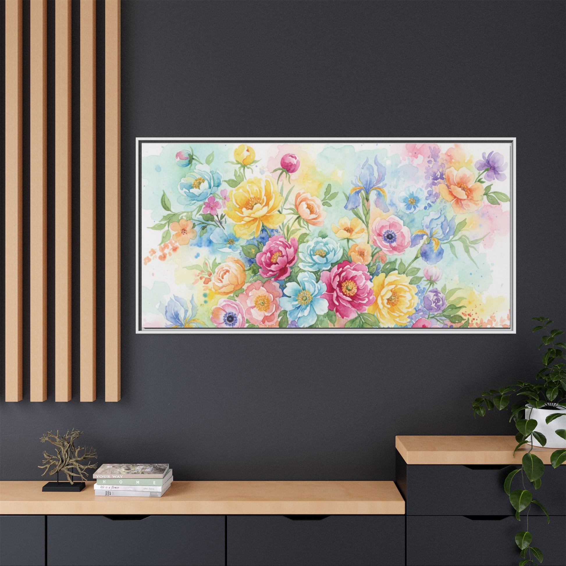 Watercolor Floral Bouquet Canvas, Framed Matte Wall Art | Multi-Color Wall Art