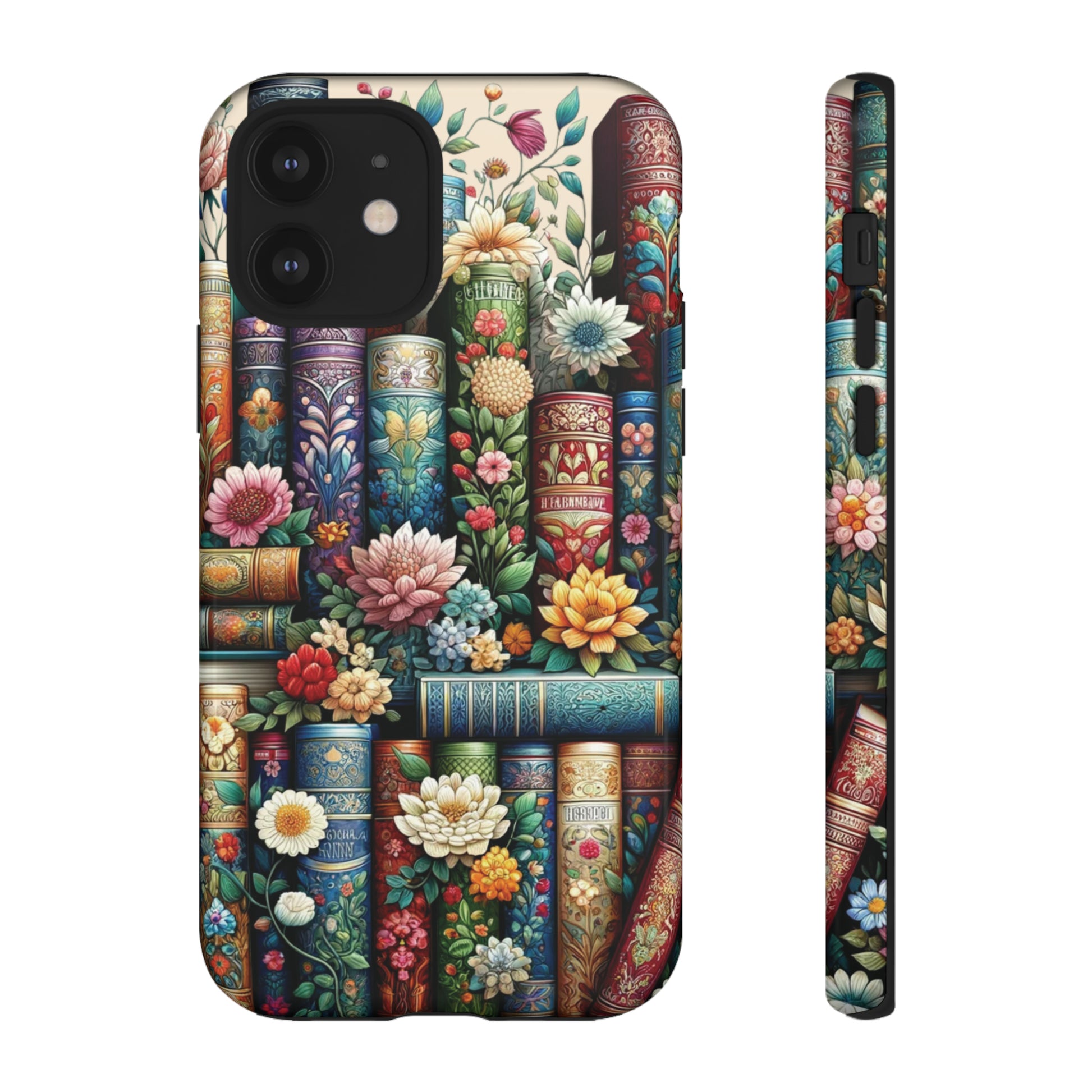 Books and Floral Boho Luxury Phone Tough Case Floral Elegant Durable Stylish for Modern Devices iPhone 15, Samsung iPhone Samsung Accessory Gift for Her.