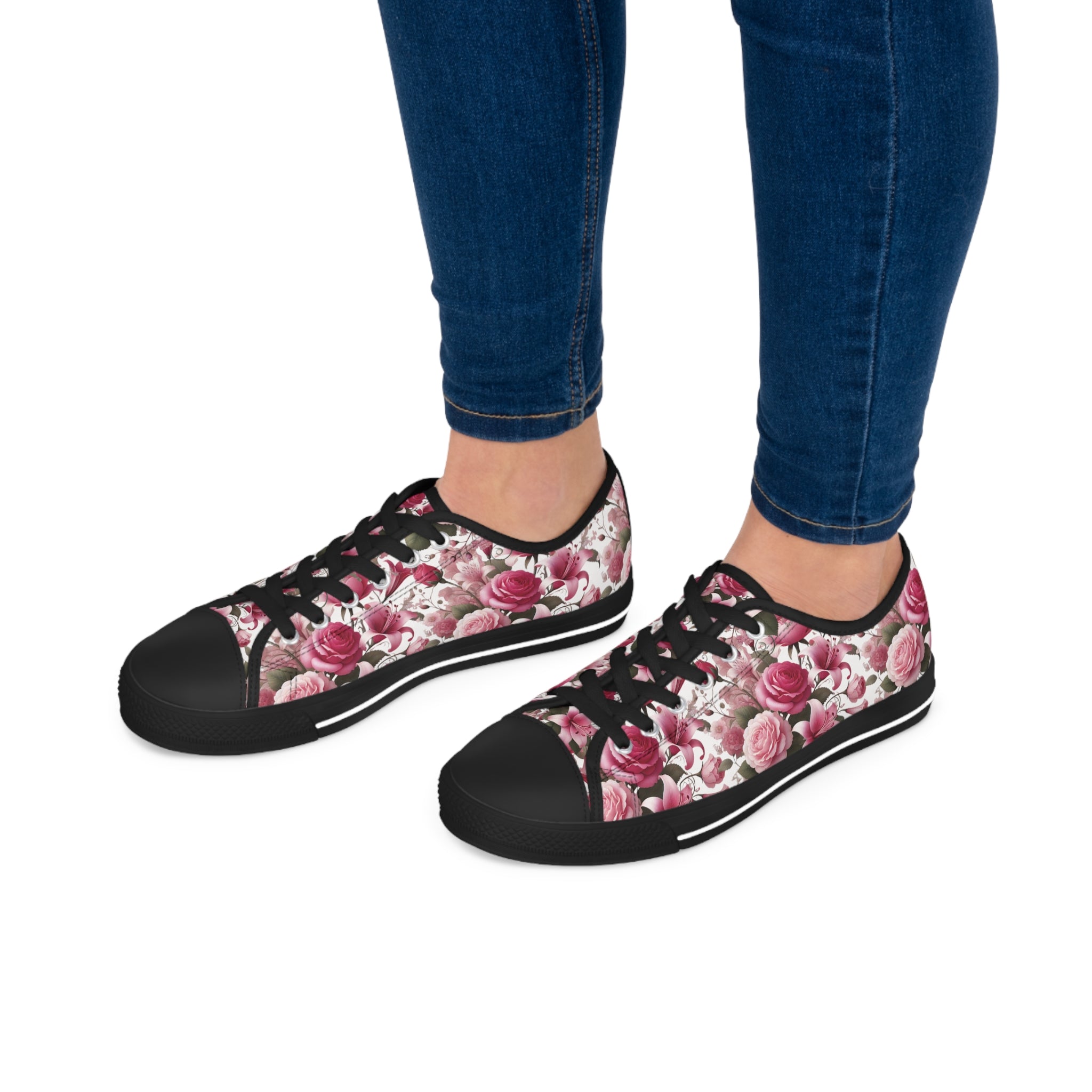 Floral Pink Women's Low Top Sneakers Breathable Polyester Canvas, Lightweight Stylish Floral Pastel Design, Comfortable All-Day Wear, Perfect for Walking and Everyday Activities - MRSBYVALLE