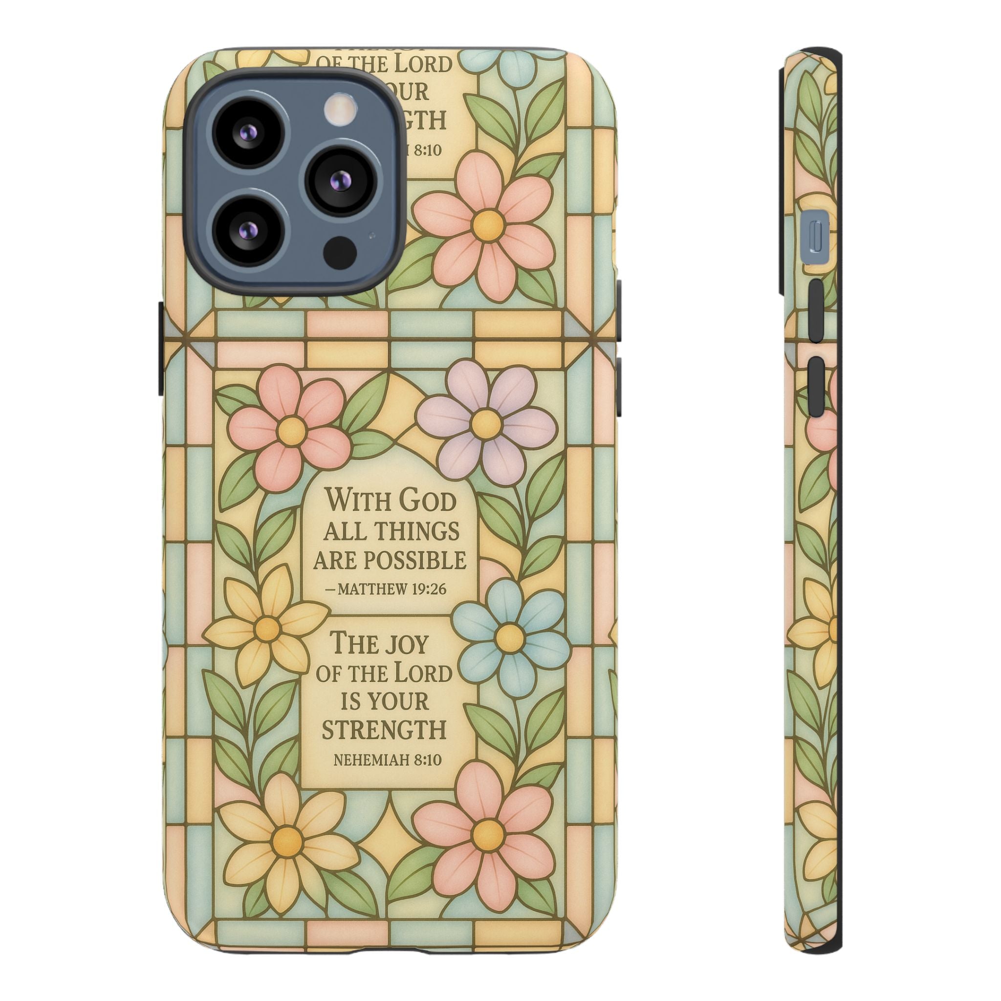 Pastel Stained Glass Bible Verse Phone Case Christian Affirmation Cover, Soft Geometric Design, iPhone Samsung Google, Faith Gift for Her Bible Verse or Affirmation | Protective, Inspirational Gift for Christians