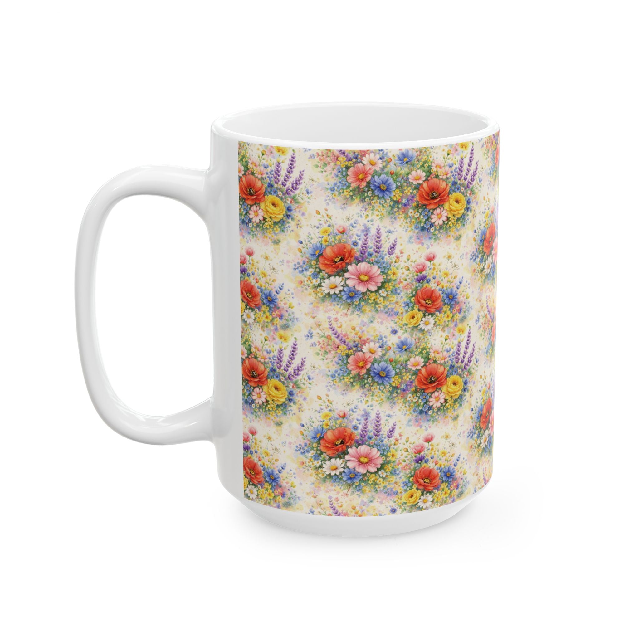 Watercolor Wildflowers Ceramic Mug — Floral 11oz & 15oz Coffee Cup
