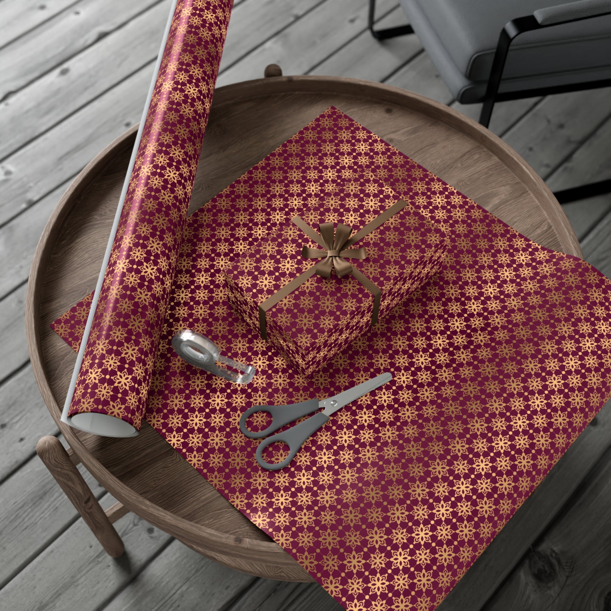 Elegant Luxuries Burgundy Wrapping Paper with Gold Accents Perfect for Christmas Gifts, Weddings, & Special Occasions Premium Quality Gift Wrap for Luxurious Presentation - MRSBYVALLE
