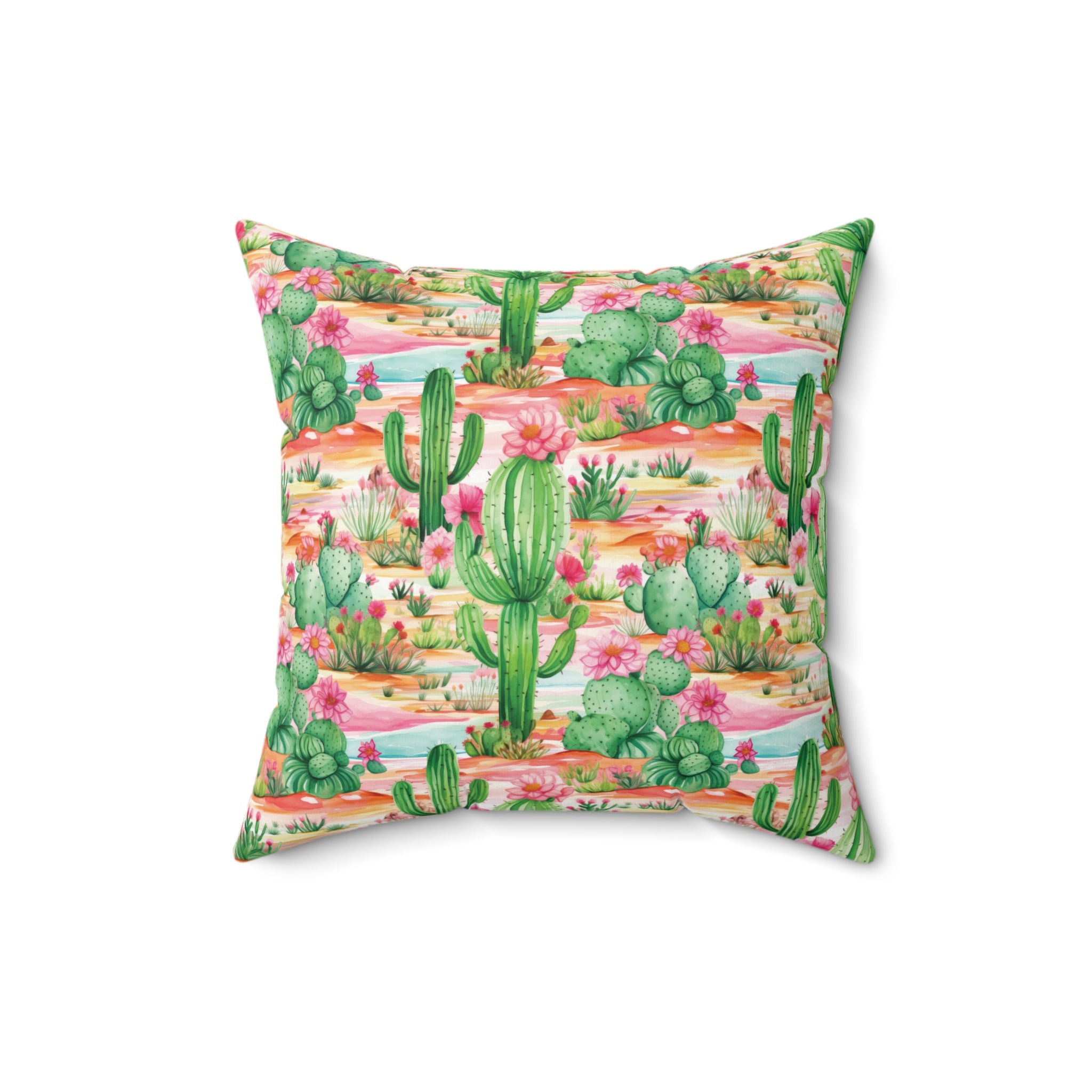 Cactus Pillow Pink and Mint Green Cactus Decorative Pillow  Stylish Square Cushion with Cactus Flowers | Vibrant Home Décor Accent for a Fresh, Nature-Inspired Look