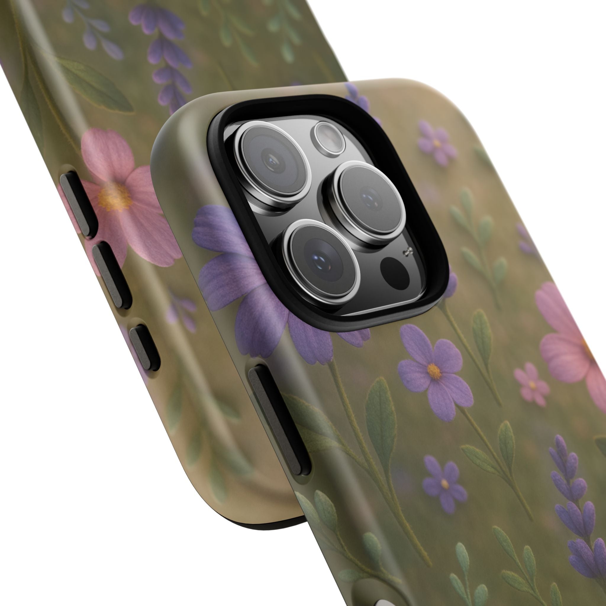 Pastel Flowers 3D Illusion Wildflower Phone Case Cute Pastel Floral Design in Lavender, Pink, Mint Green Aesthetic Protective Case for iPhone and  Android