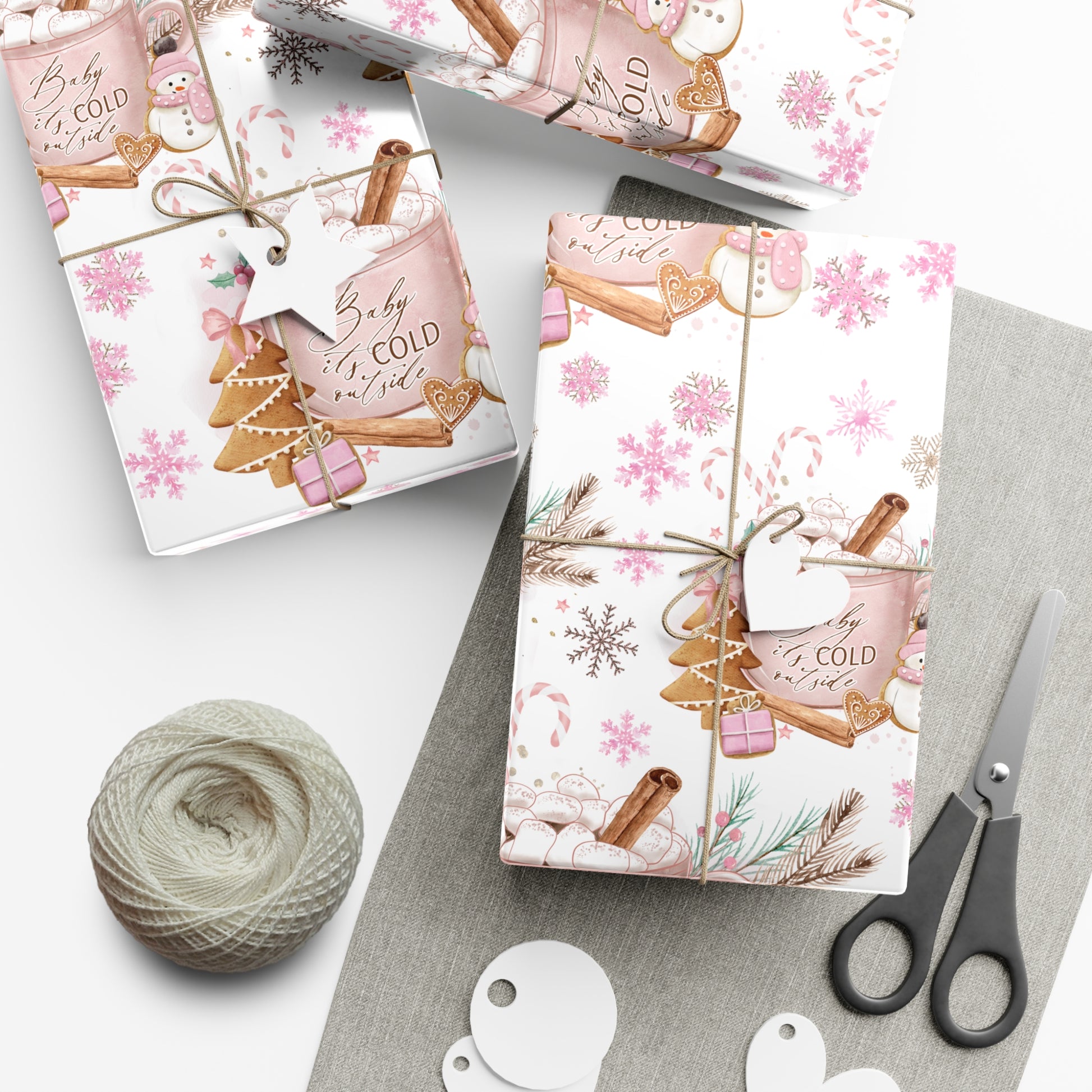 Baby it's Cold Outside Pink and White Wrapping Paper - Festive Holiday Design, Premium Quality, 100% Recyclable, Perfect for Christmas Gifts and Special Occasions - MRSBYVALLE