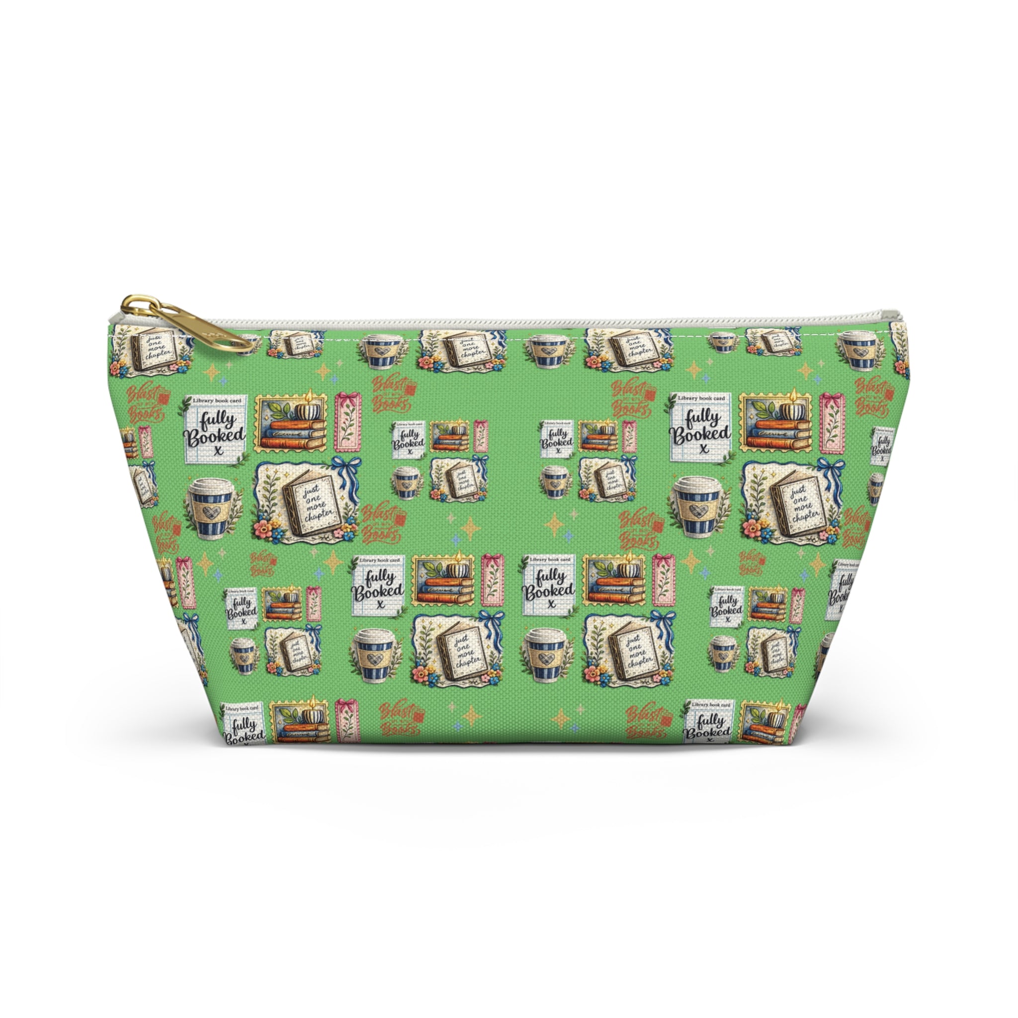 Booked and Coffee Accessory Pouch — T‑Bottom Booklover Zipper Pouch Makeup