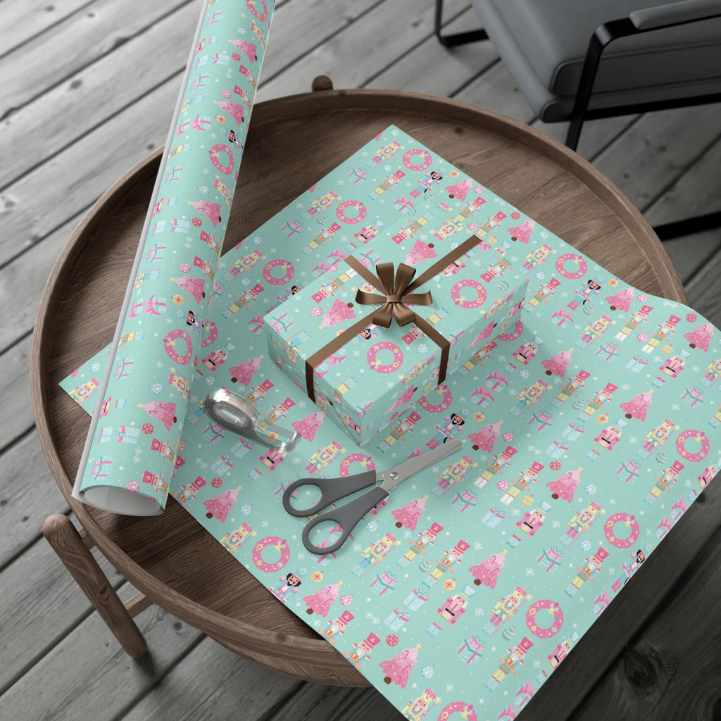 Pink and Pastel Green Christmas Nutcrackers Wrapping Paper | Vibrant Seasonal Blooms | Perfect for Thanksgiving, Birthdays, Special Occasions | Premium Quality Gifts Moms - MRSBYVALLE