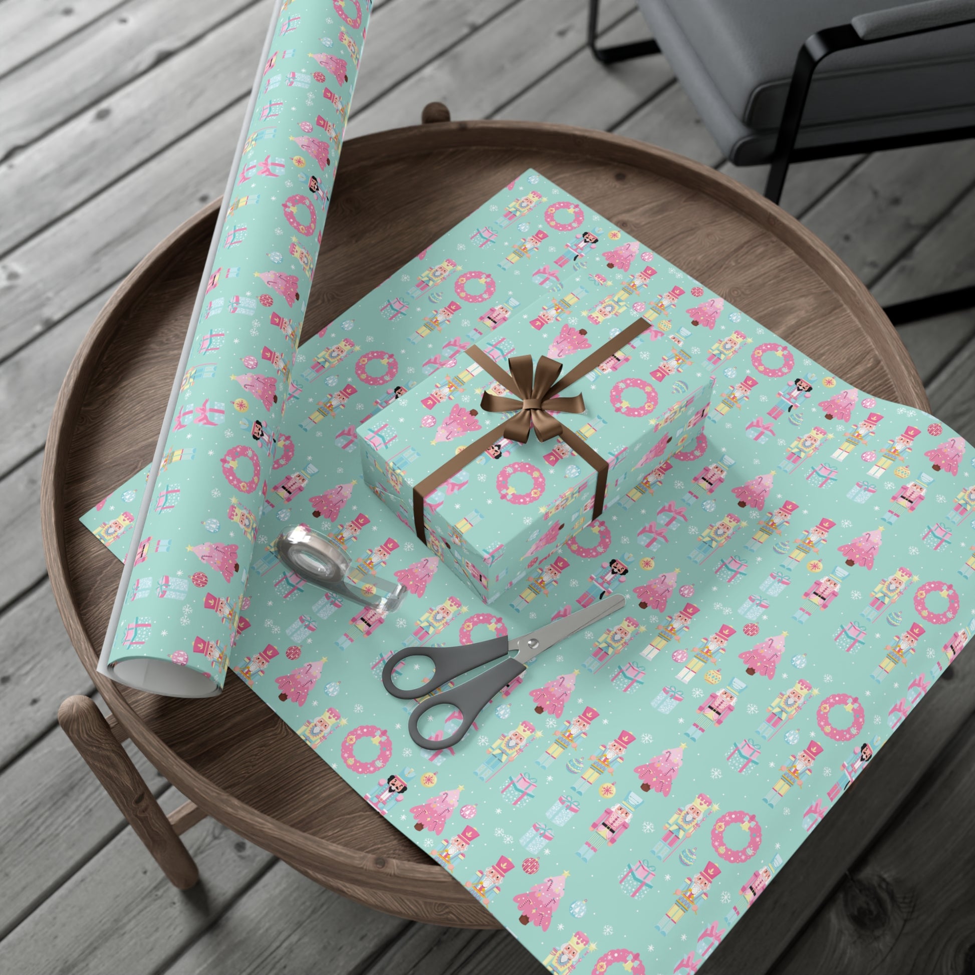 Pink and Pastel Green Christmas Nutcrackers Wrapping Paper | Vibrant Seasonal Blooms | Perfect for Thanksgiving, Birthdays, Special Occasions | Premium Quality Gifts Moms - MRSBYVALLE
