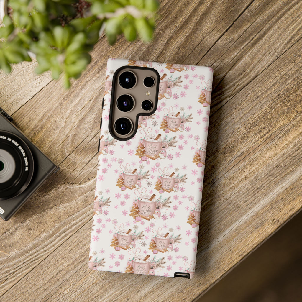 Baby it's Cold Outside Pink and White Phone Case Unique Holiday Protection for Your Device | Stylish & Durable Cover Gift for Her Phone 15, Samsung iPhone Samsung Accessory Gift for Her
