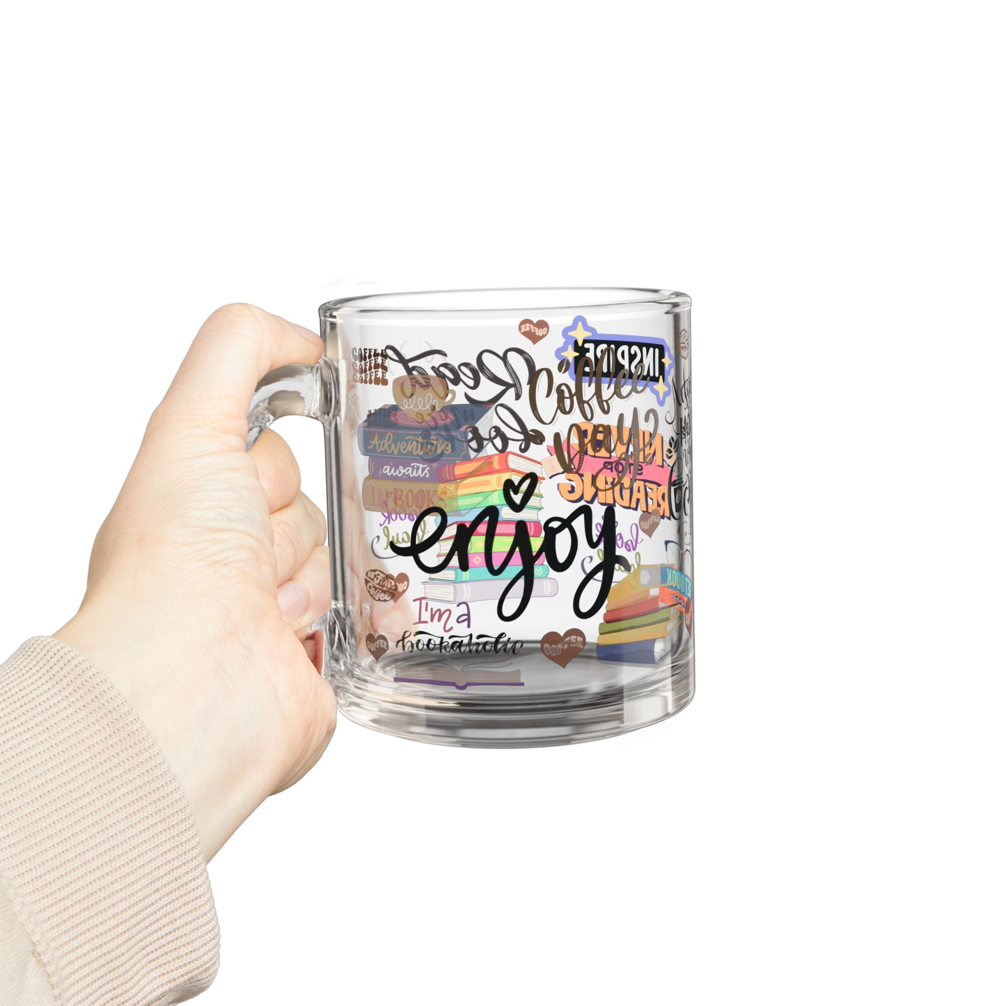 Coffee and Books Glass Mug | 10oz Clear Coffee Cup for Book Lovers Bookish Gift