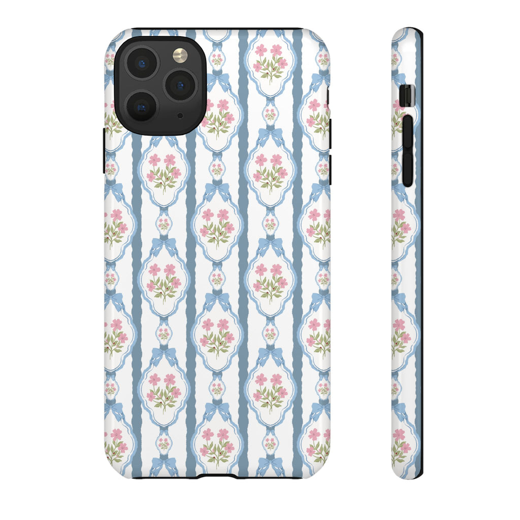 Coque de téléphone Vintage Nœud Bleu et Rose — Motif floral romantique « Tough Cases »