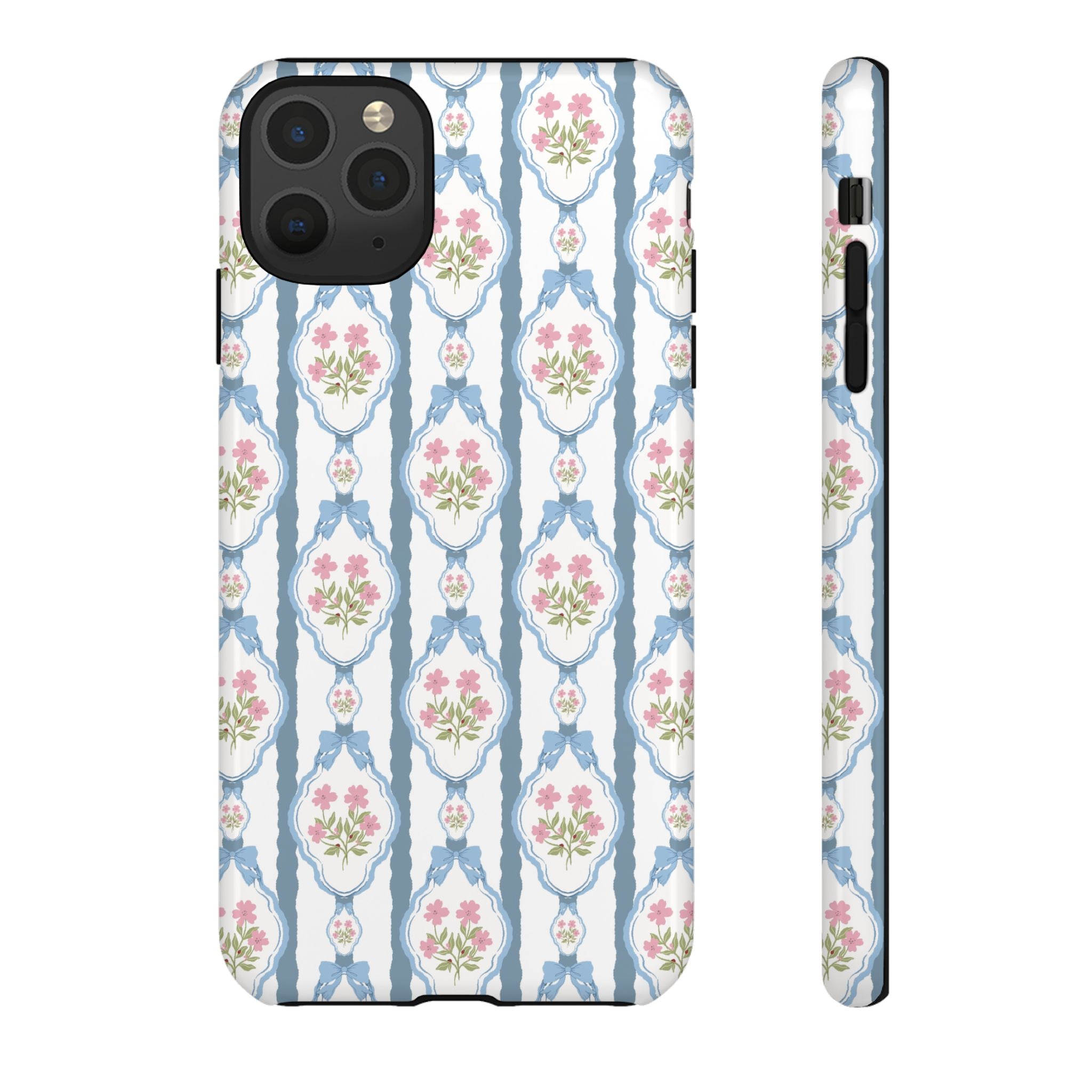 Vintage Blue and  Pink Bow Phone Case — 'Tough Cases' Romantic Floral Design