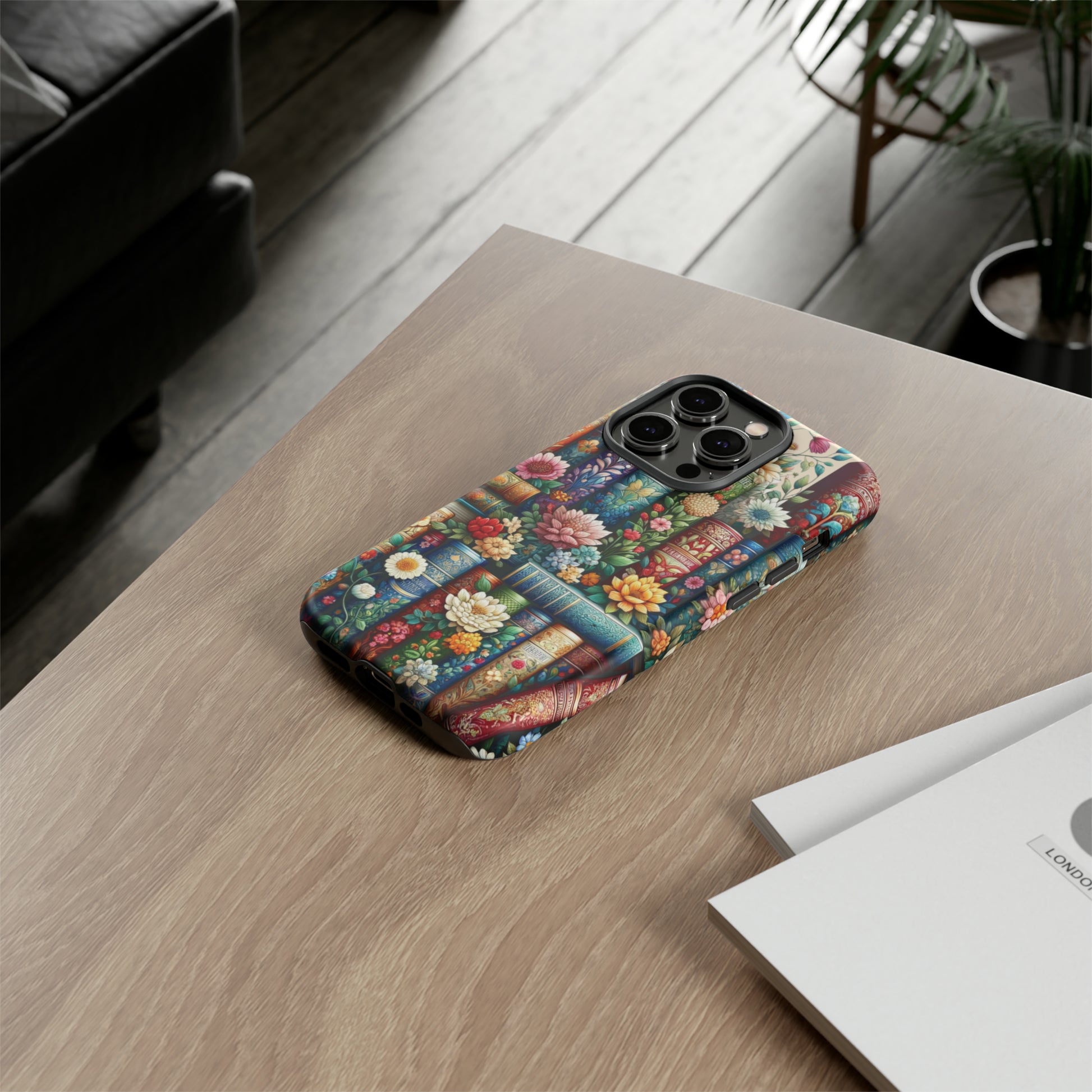 Books and Floral Boho Luxury Phone Tough Case Floral Elegant Durable Stylish for Modern Devices iPhone 15, Samsung iPhone Samsung Accessory Gift for Her.