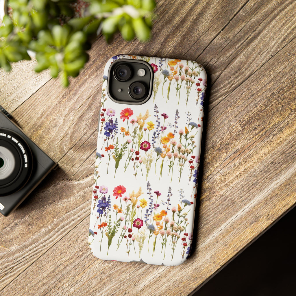 White Best Phone Case Press Flowers Floral 3D Illusion Luxury Tough Case Floral Elegant Durable Stylish for Modern Devices iPhone 17, 16, 15, Samsung iPhone Samsung Accessory Gift for Her
