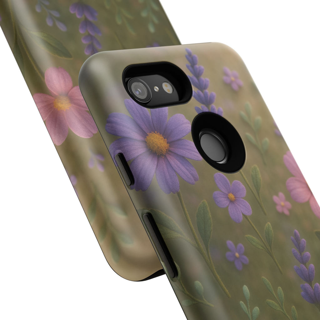 Pastel Flowers 3D Illusion Wildflower Phone Case Cute Pastel Floral Design in Lavender, Pink, Mint Green Aesthetic Protective Case for iPhone and  Android