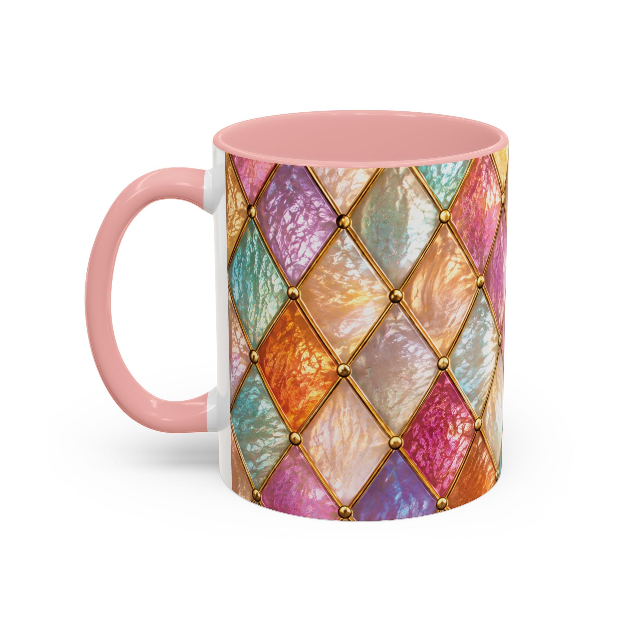 Colorful Jewel-Quilt Accent Coffee Mug — Vibrant Stained-Glass Pattern (11/15oz) Gift for her