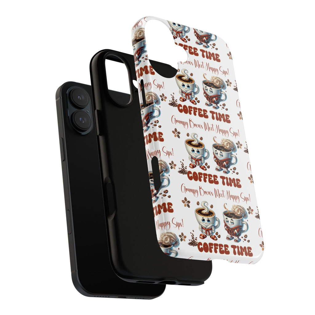 Grumpy Brews Meet Happy Sips Phone Case Compatible with iPhone, Samsung & Pixel | Fun, Durable Protection for Coffee Lovers | Unique Design, Shockproof & Scratch-Resistant Perfect for Coffee Lover