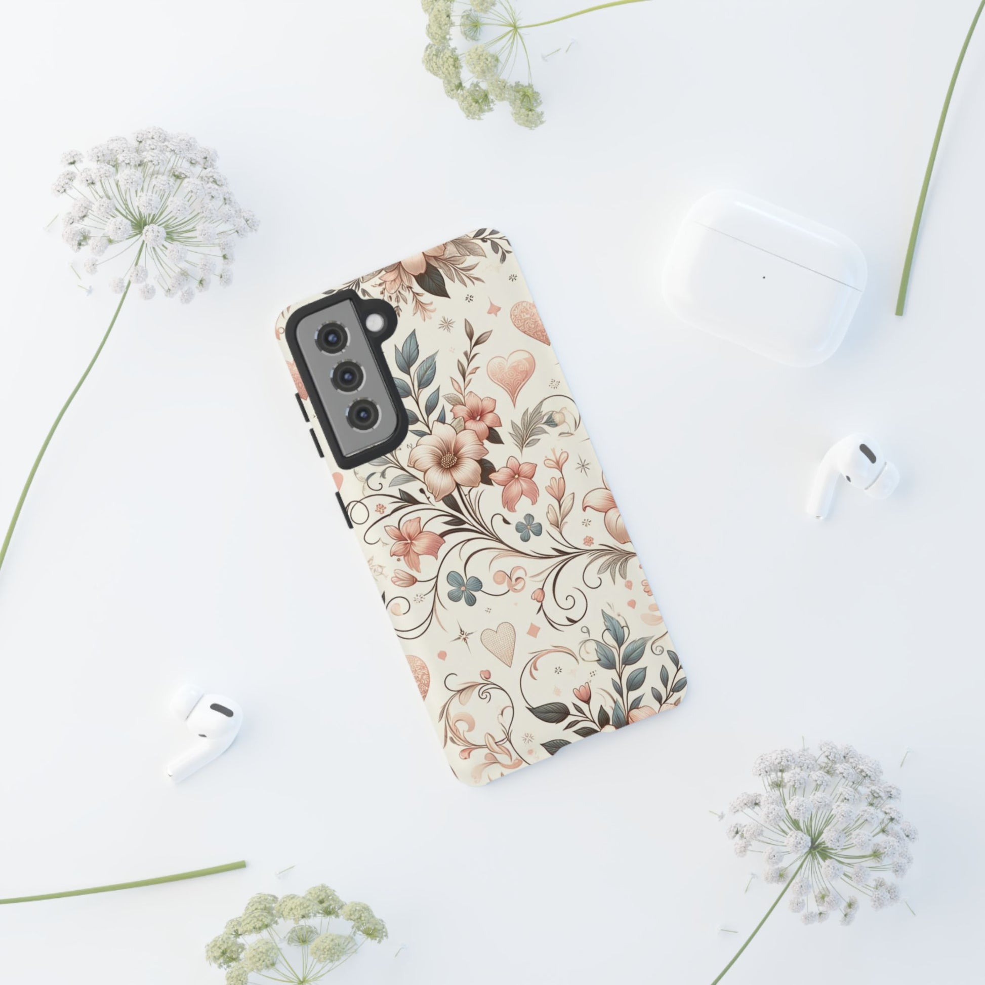 Floral Design Luxury Phone Tough Case Floral Elegant Durable Stylish for Modern Devices iPhone 17, 16 15, Samsung iPhone Samsung Accessory Gift for Her