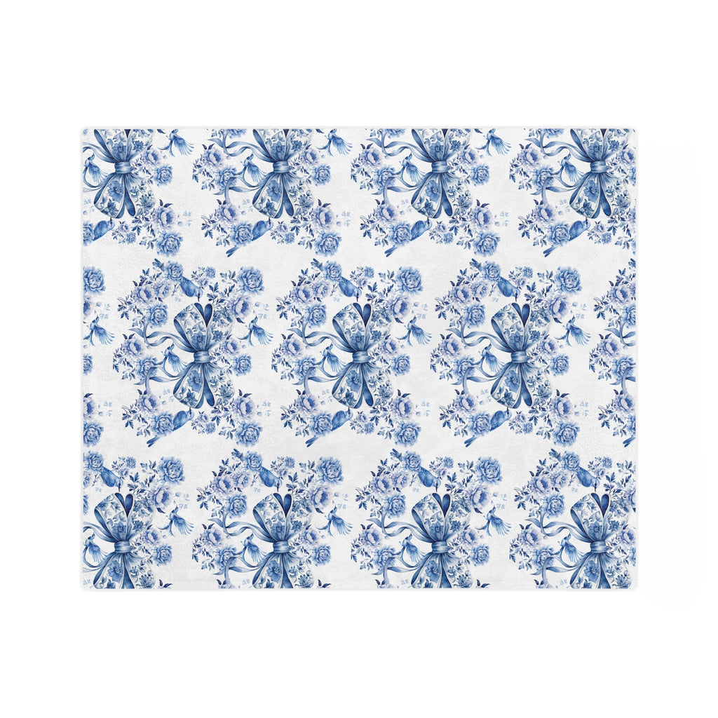Elegant Blue Bow Chinoiserie Blanket – Soft & Cozy Throw in 60x50 & 80x60, Vintage Bird & Floral Design, Lightweight, Warm, Perfect for Home & Gift Giving Housewarming Gift Throw
