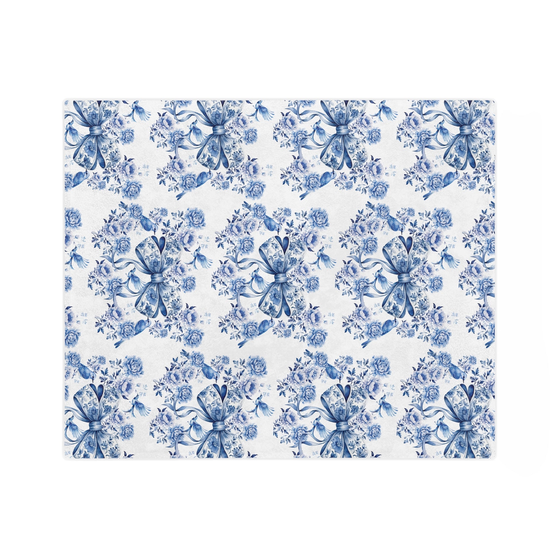 Elegant Blue Bow Chinoiserie Blanket – Soft & Cozy Throw in 60x50 & 80x60, Vintage Bird & Floral Design, Lightweight, Warm, Perfect for Home & Gift Giving Housewarming Gift Throw