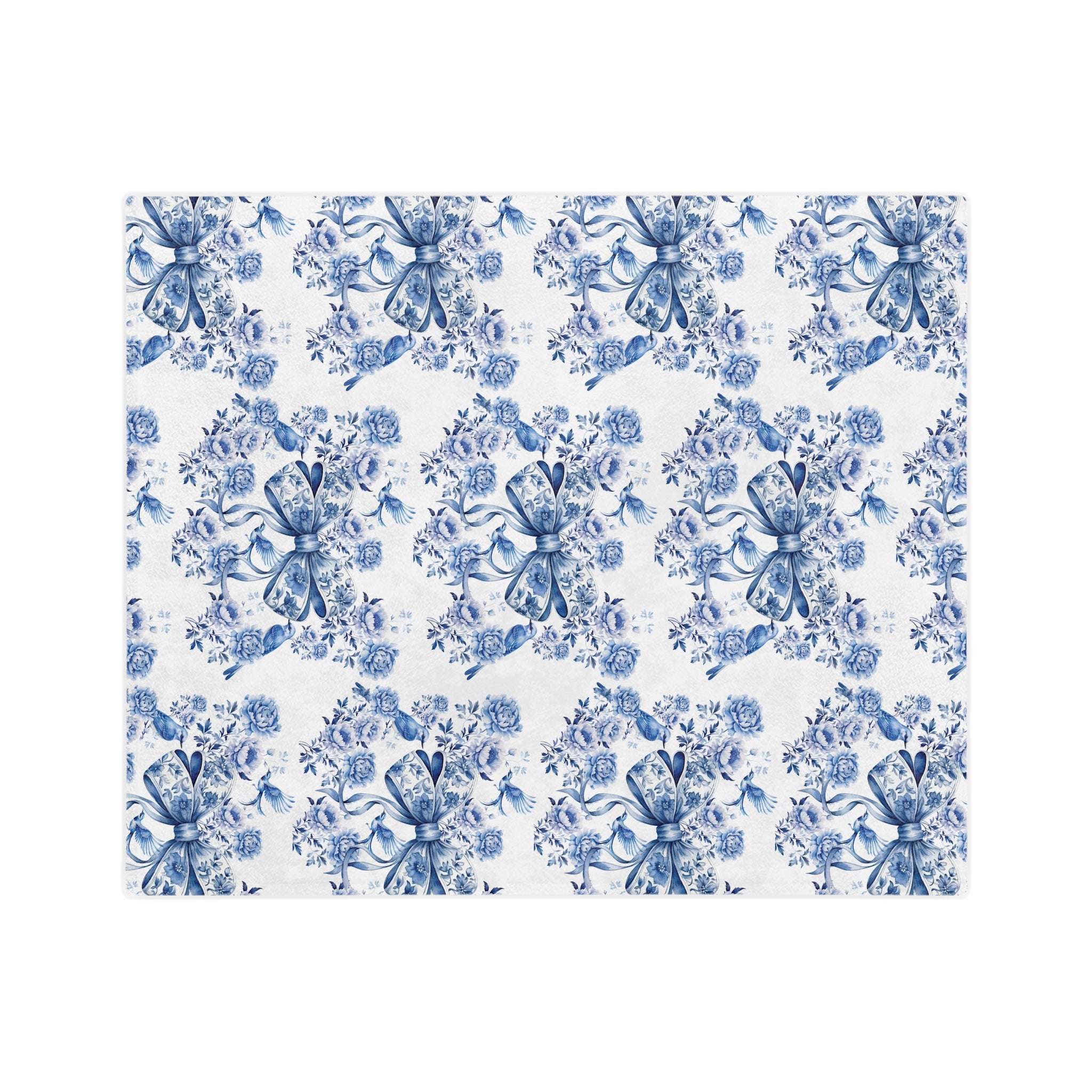 Elegant Blue Bow Chinoiserie Blanket – Soft & Cozy Throw in 60x50 & 80x60, Vintage Bird & Floral Design, Lightweight, Warm, Perfect for Home & Gift Giving Housewarming Gift Throw