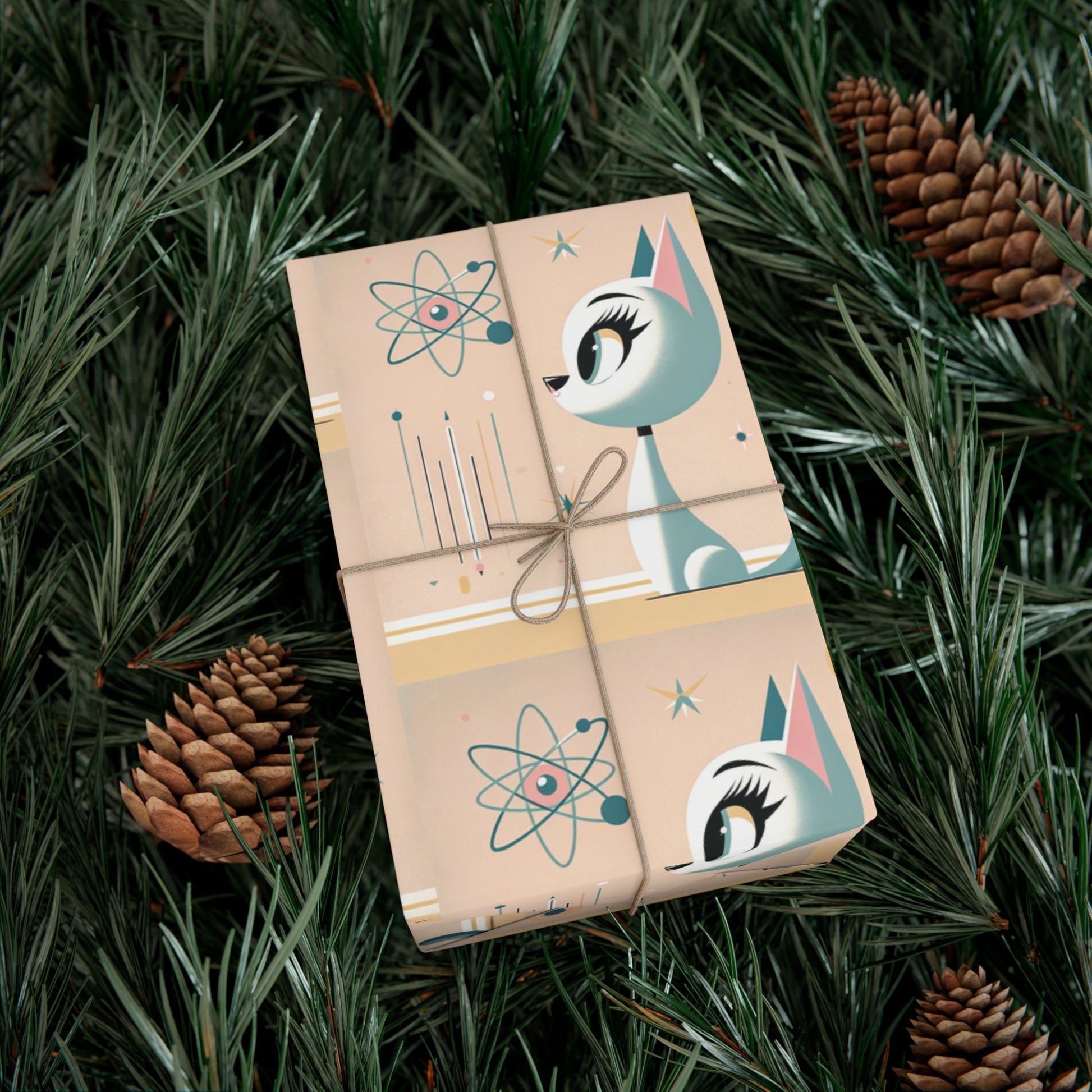 Atomic Pastel Cat 3D Illusion Wrapping Paper Cat Lover Gift Wrap it's Perfect for Weddings, Bridal & Baby Showers Eco-Friendly, Vibrant Design in Matte/Satin, All Occasion.
