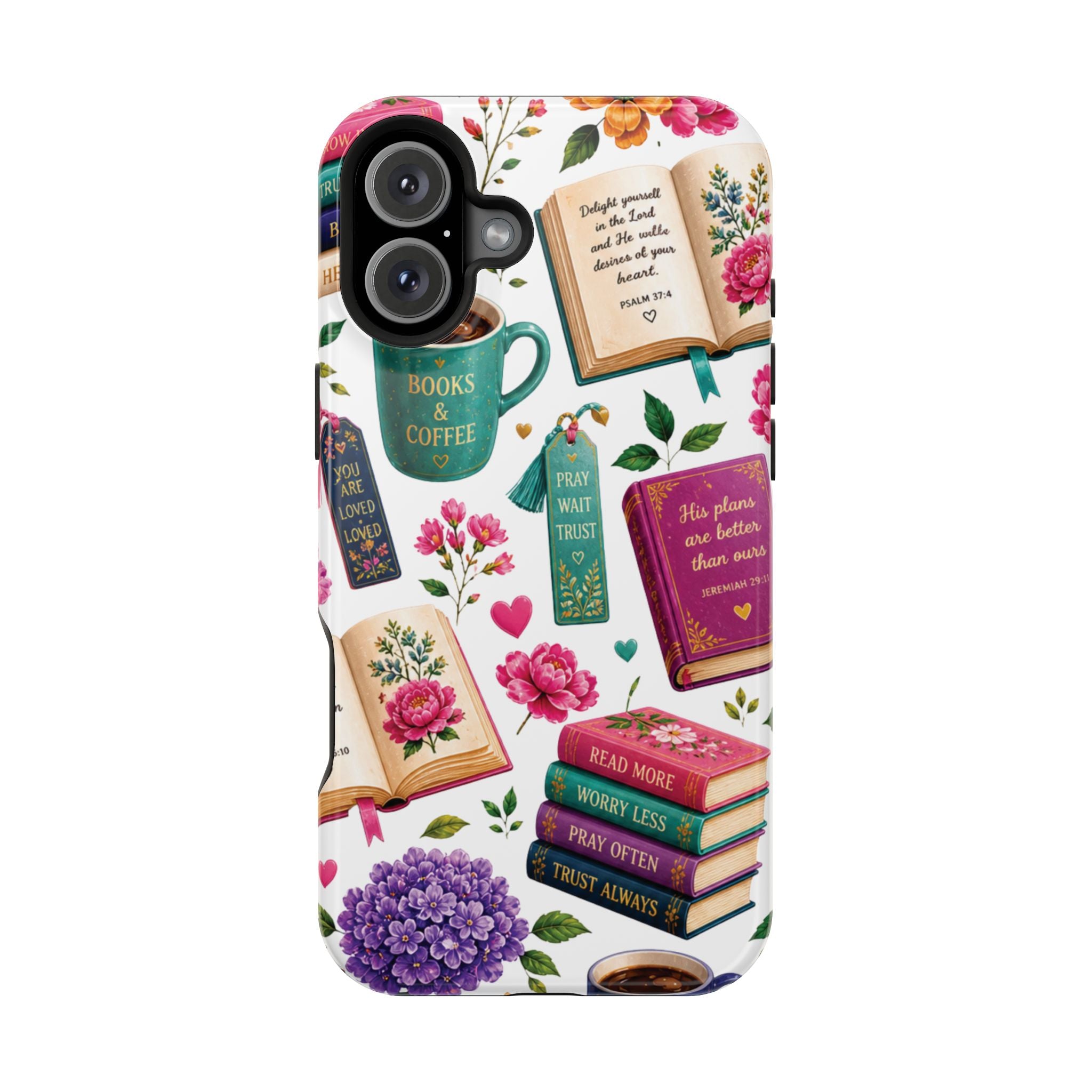 Christian Books & Coffee Phone Case — Magnetic Impact-Resistant Christian Gift