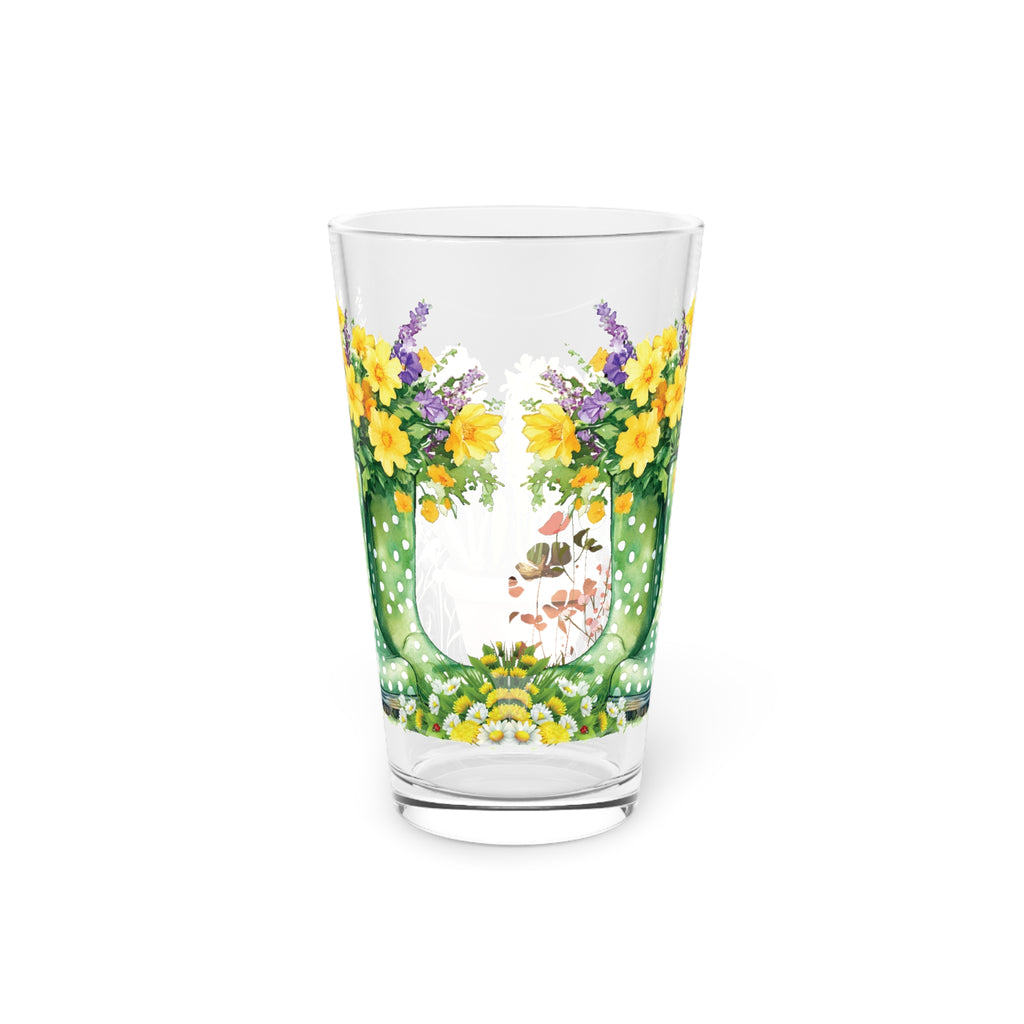 Floral Rainboots 16oz Pint Glass – Charming Drinkware for Celebrations, Parties & Home Entertaining – Perfect Gift for Beer Lovers & Seasonal Gatherings