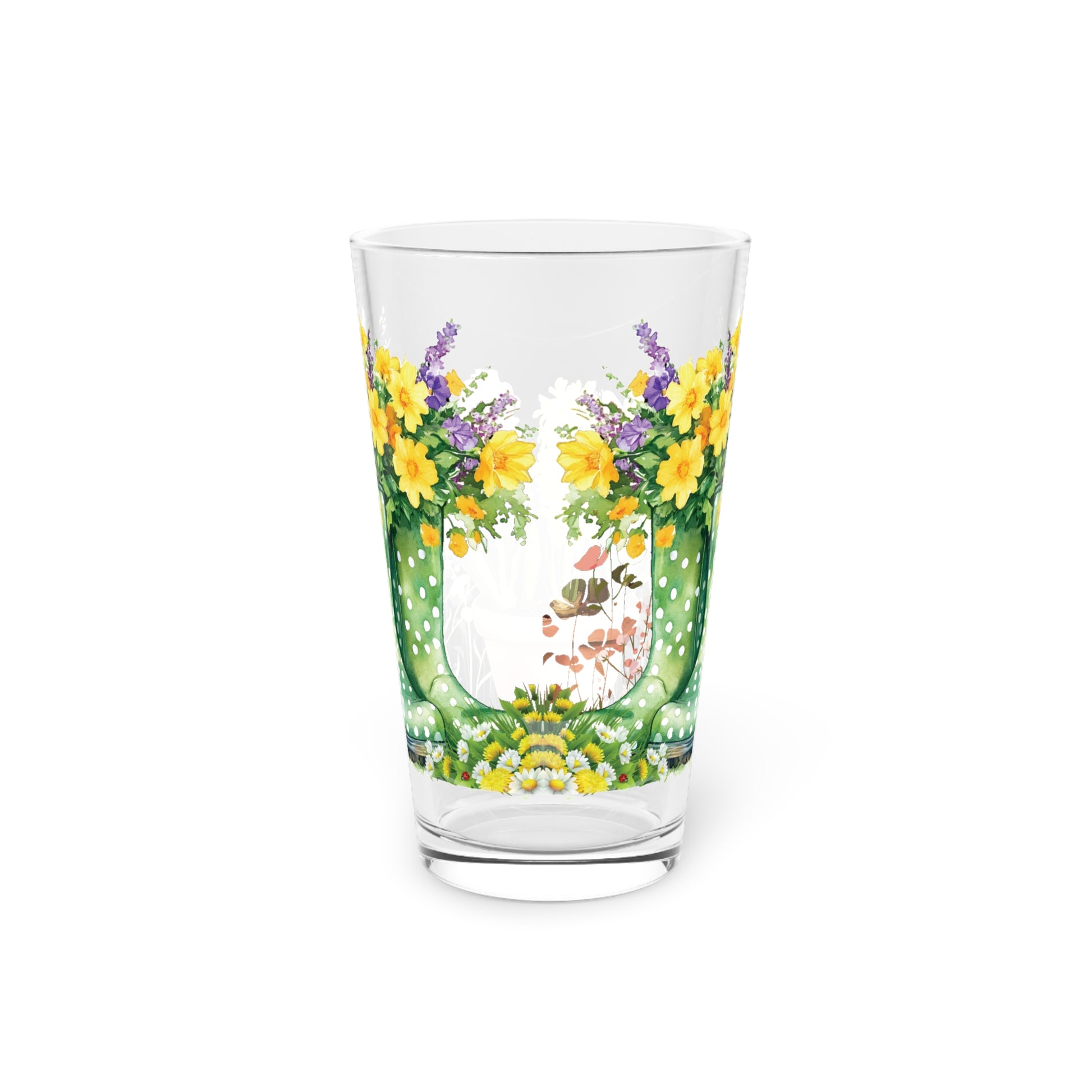 Floral Rainboots 16oz Pint Glass – Charming Drinkware for Celebrations, Parties & Home Entertaining – Perfect Gift for Beer Lovers & Seasonal Gatherings