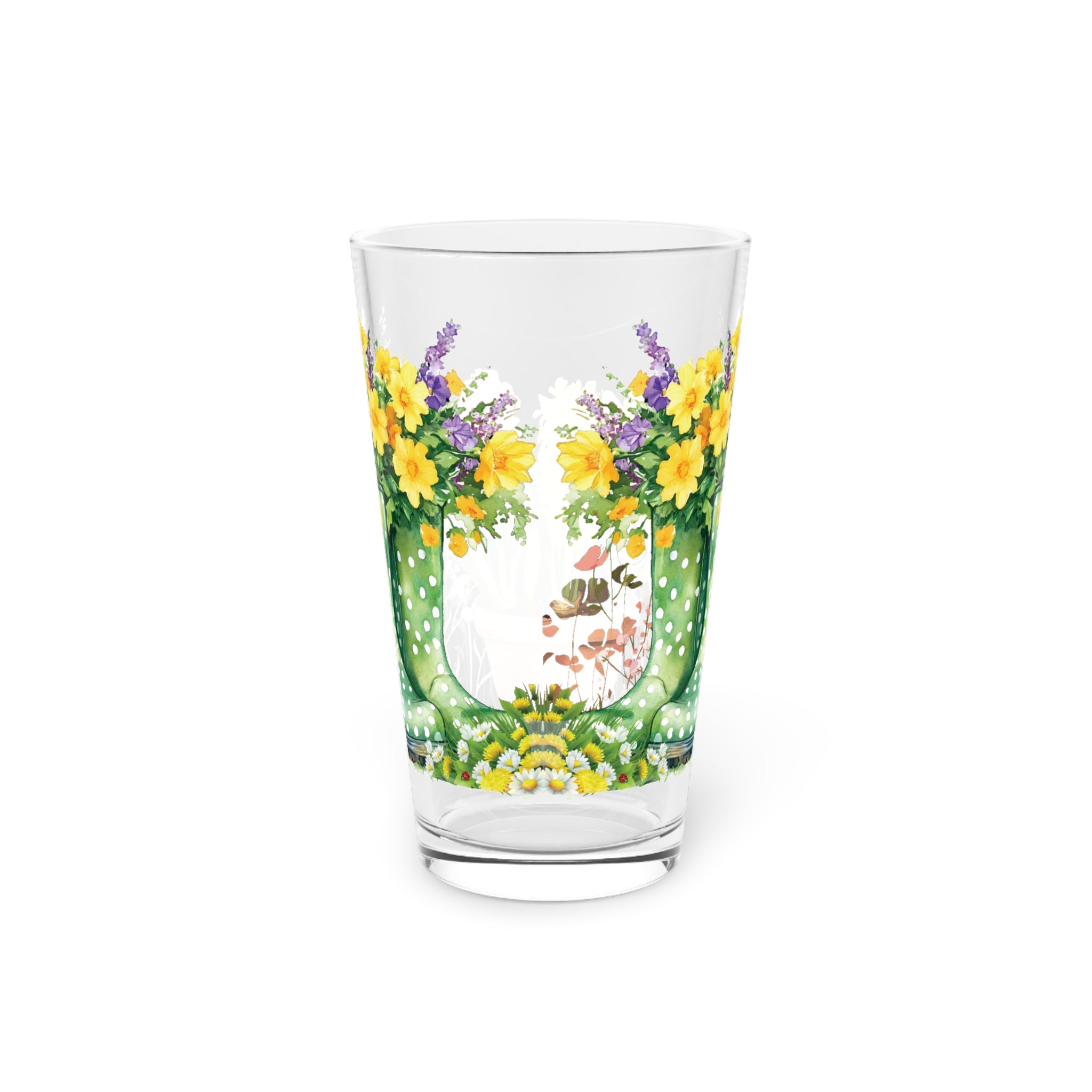 Floral Rainboots 16oz Pint Glass – Charming Drinkware for Celebrations, Parties & Home Entertaining – Perfect Gift for Beer Lovers & Seasonal Gatherings