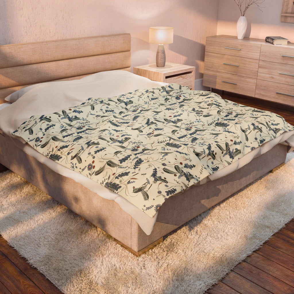 Botanical Floral Velveteen Plush Blanket — Soft Cozy Throw