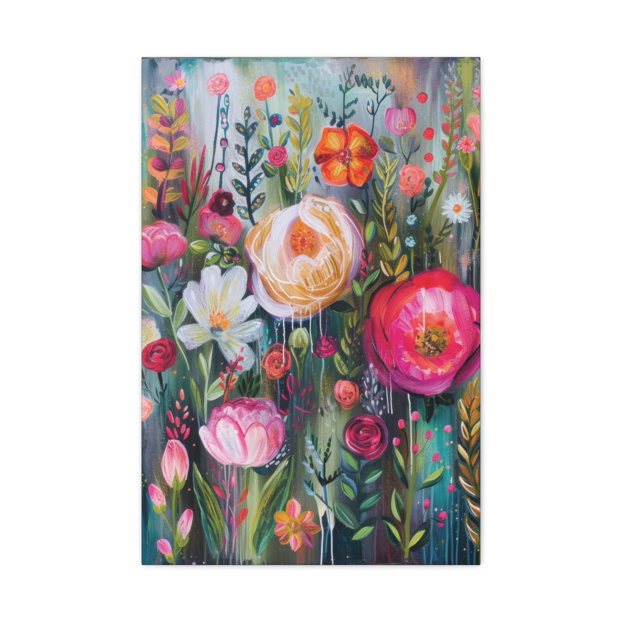 Watercolor Boho Floral Wall Art Matte Canvas Stretched, Vibrant Botanical Design, Perfect for Living Room, Bedroom, or Office Decor, Adds a Stylish Touch to Any Space - MRSBYVALLE