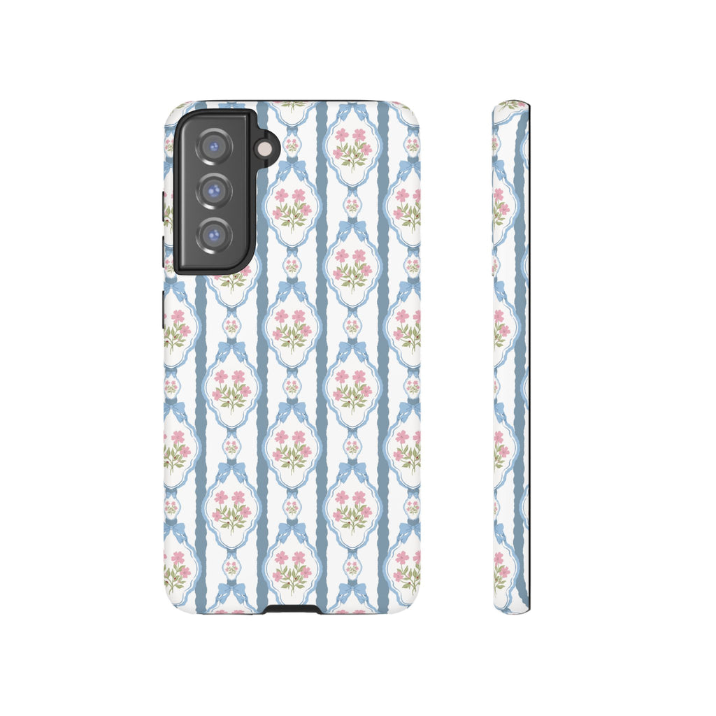 Coque de téléphone Vintage Nœud Bleu et Rose — Motif floral romantique « Tough Cases »