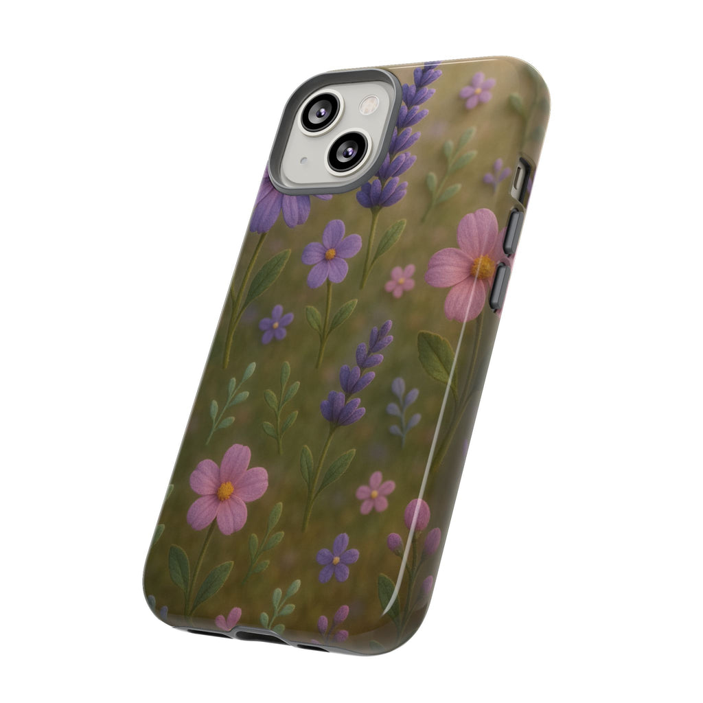 Pastel Flowers 3D Illusion Wildflower Phone Case Cute Pastel Floral Design in Lavender, Pink, Mint Green Aesthetic Protective Case for iPhone and  Android