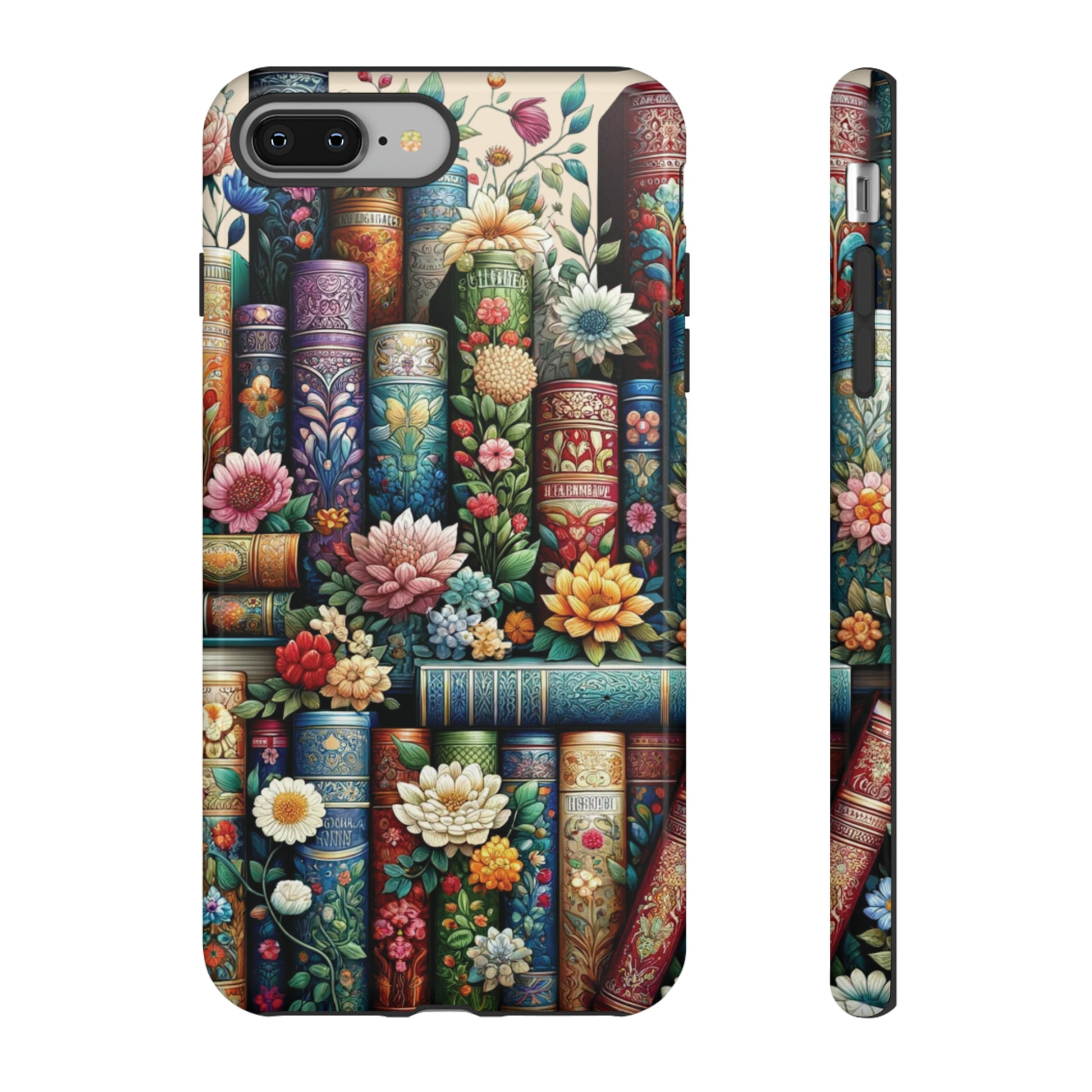 Books and Floral Boho Luxury Phone Tough Case Floral Elegant Durable Stylish for Modern Devices iPhone 15, Samsung iPhone Samsung Accessory Gift for Her.