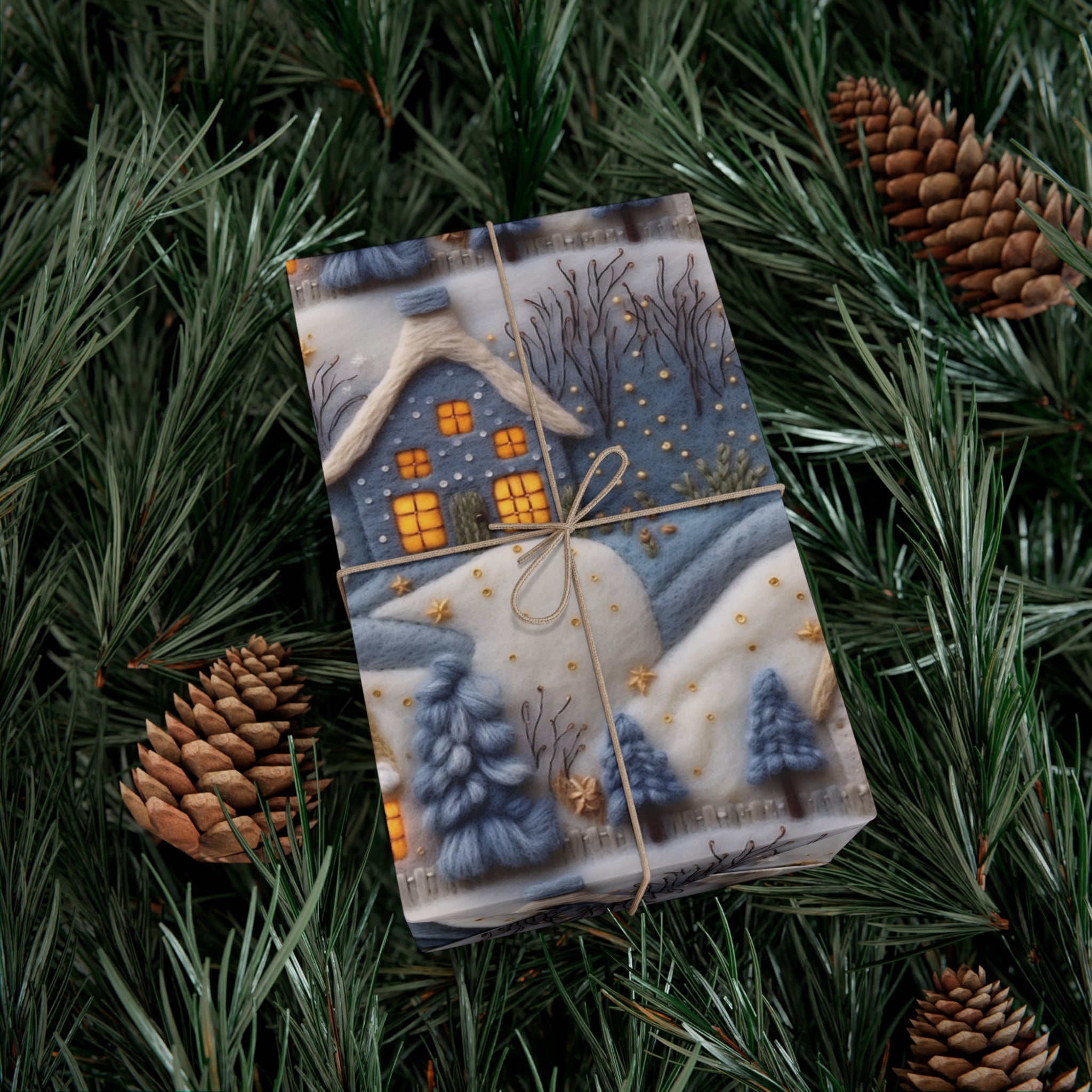 3D Felt Illusion Blue Houses Wrapping Paper Premium Gift Wrap with Unique Textured Design, Perfect for Birthdays, Holidays, and Special Occasions - Eye-Catching and Stylish - MRSBYVALLE