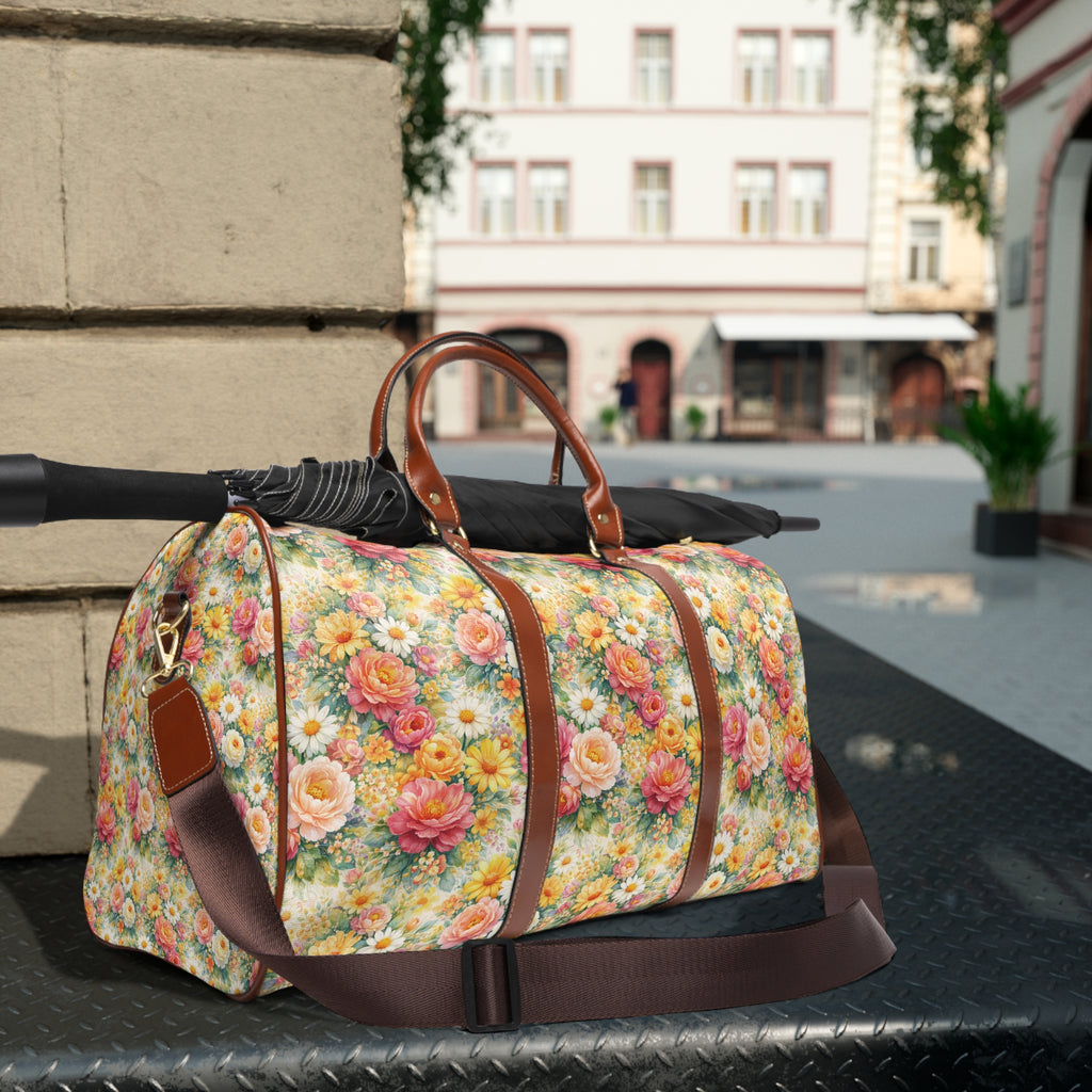 Sac de voyage étanche — Jardin botanique luxuriant et sauvage rose et jaune