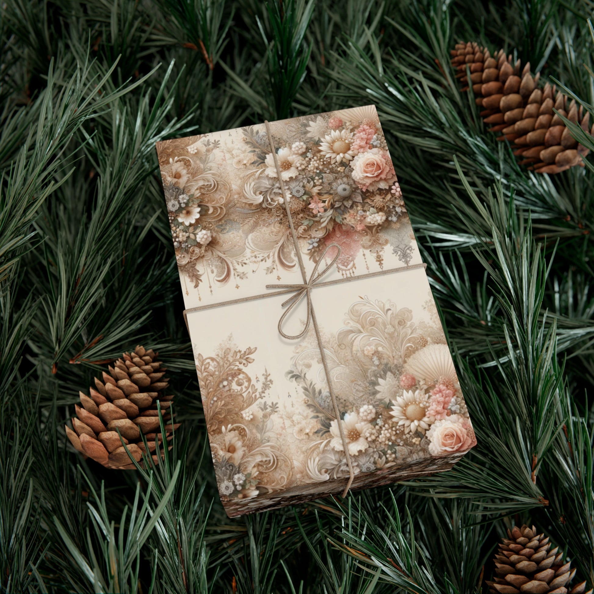 Elegant Vintage Lace Floral Symphony Timeless Wrapping Paper Perfect for Weddings, Bridal & Baby Showers Eco-Friendly, All Occasion.