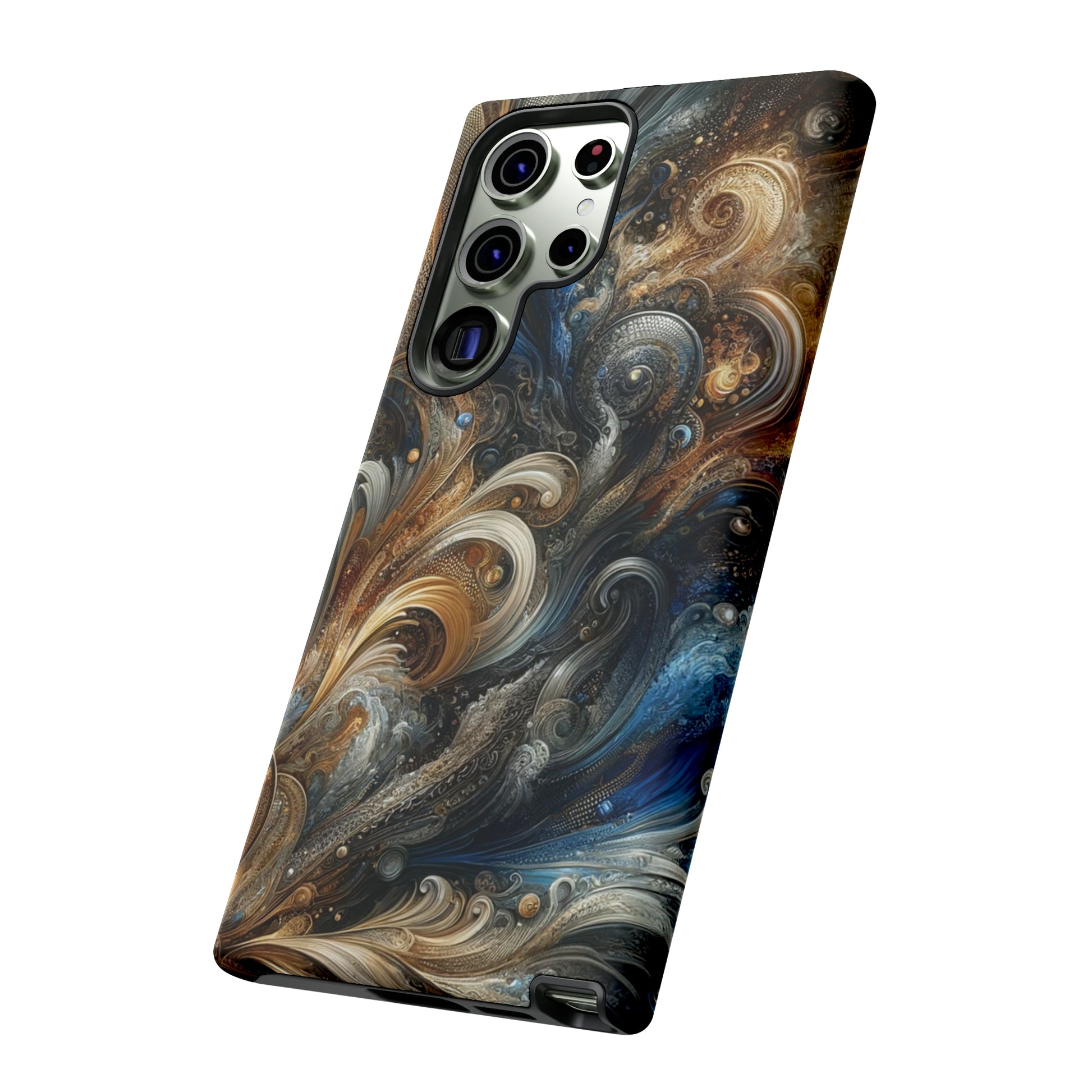 Gold and Navy Art Design Luxury Phone Tough Case Floral Elegant Durable Stylish for Modern Devices iPhone 15, Samsung iPhone Samsung Accessory Gift for Her.