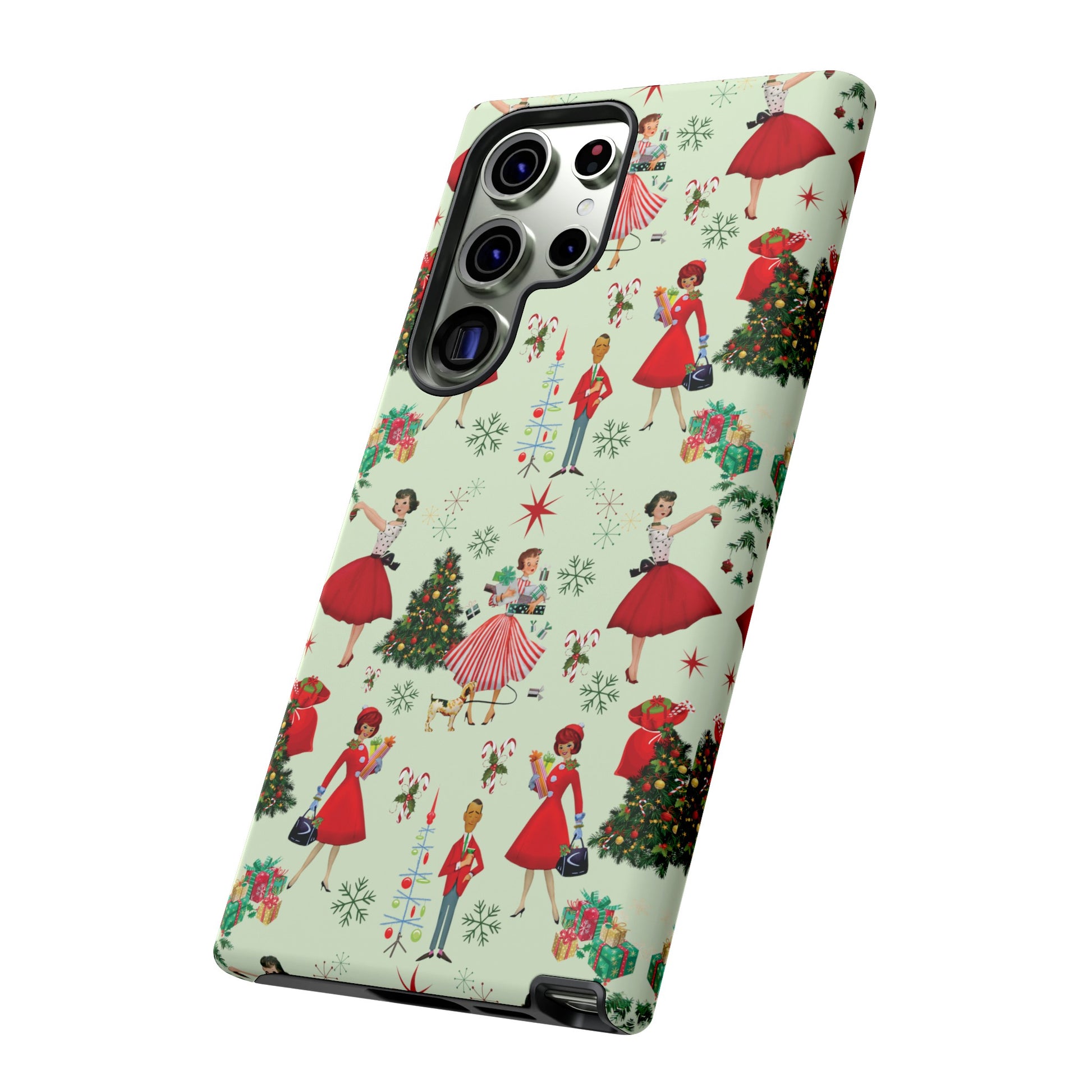 1950s Vintage Phone Case - Retro Christmas Design | Unique Holiday Protection for Your Device | Stylish & Durable Cover Gift for Her Phone 15, Samsung iPhone Samsung Accessory Gift for Her
