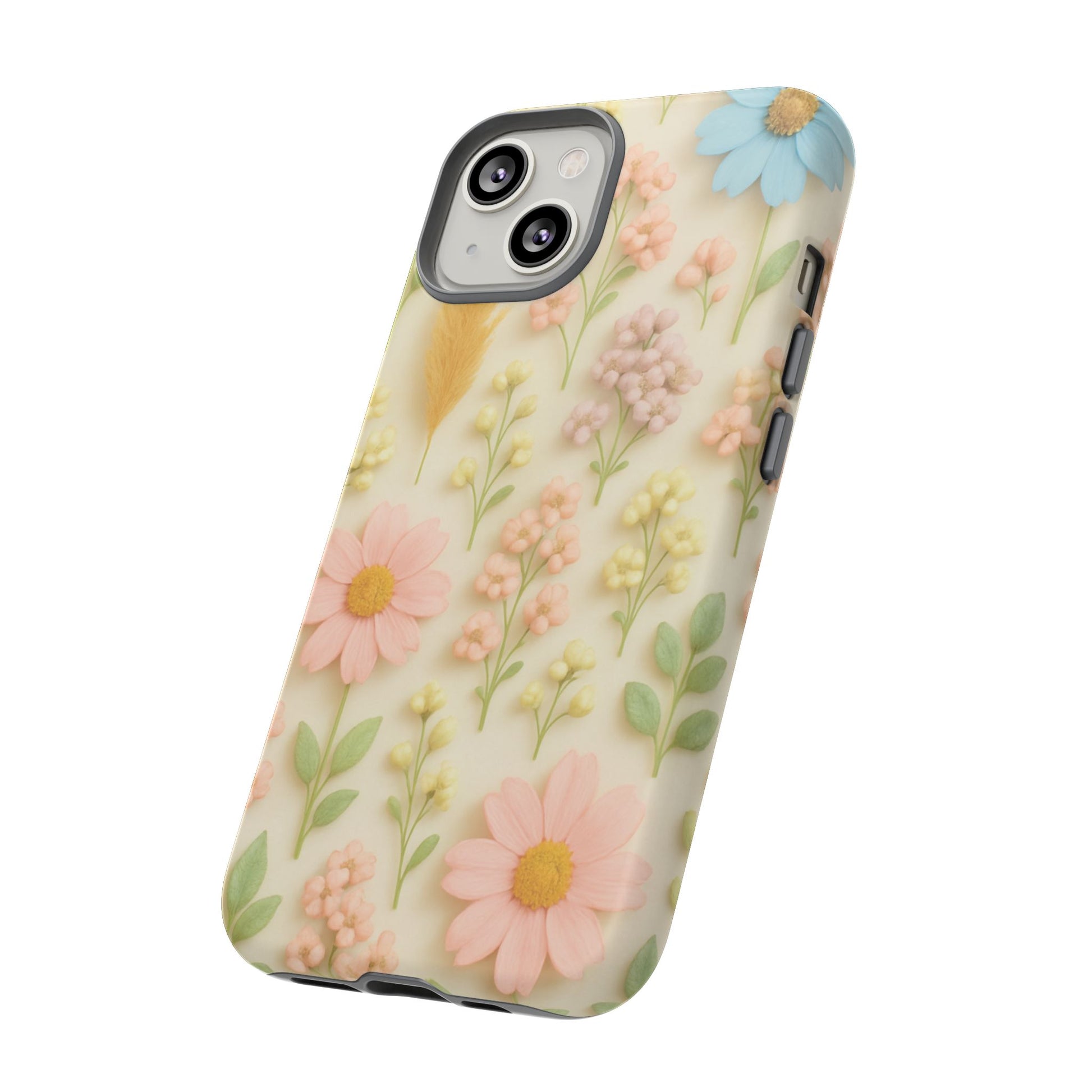 Pastel Dried Flowers Illusion Phone Case 3D Realistic Pressed Floral Design, Bright Botanical Aesthetic, Soft Nature-Inspired CoveriPhone & Galaxy