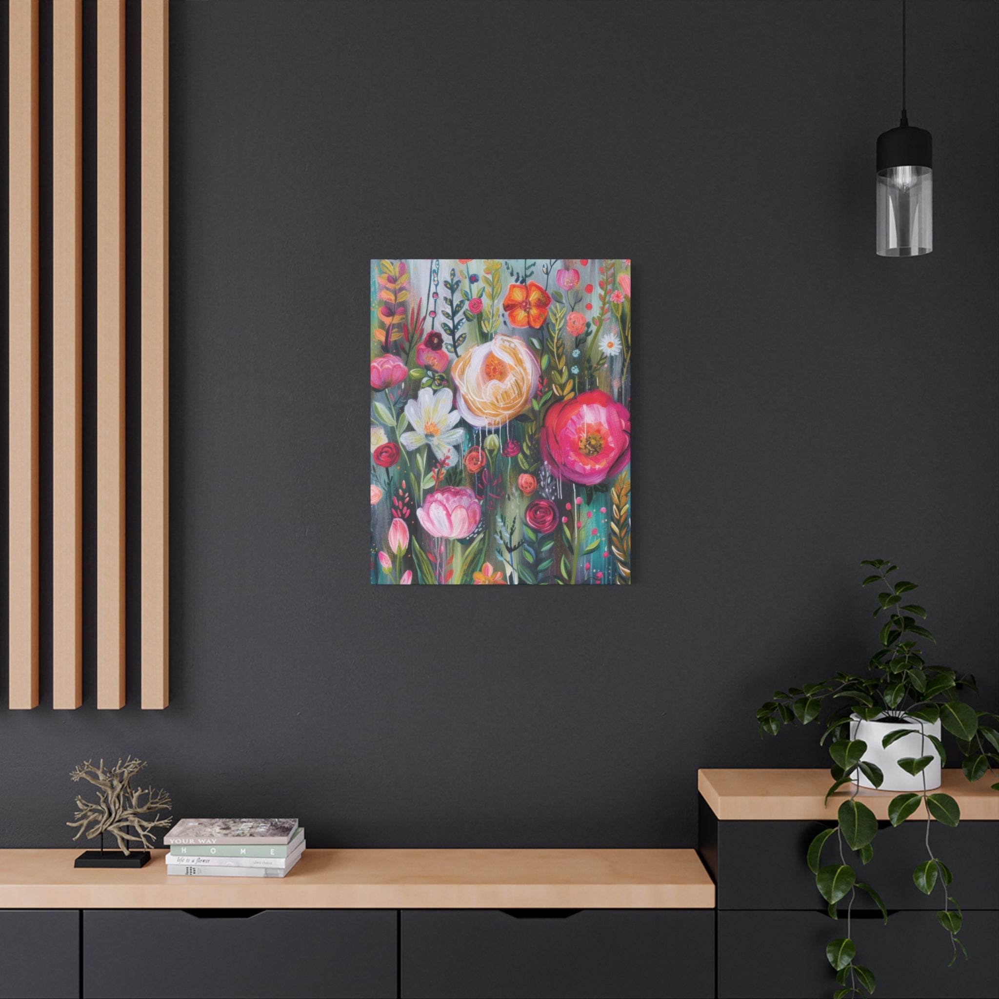 Watercolor Boho Floral Wall Art Matte Canvas Stretched, Vibrant Botanical Design, Perfect for Living Room, Bedroom, or Office Decor, Adds a Stylish Touch to Any Space - MRSBYVALLE