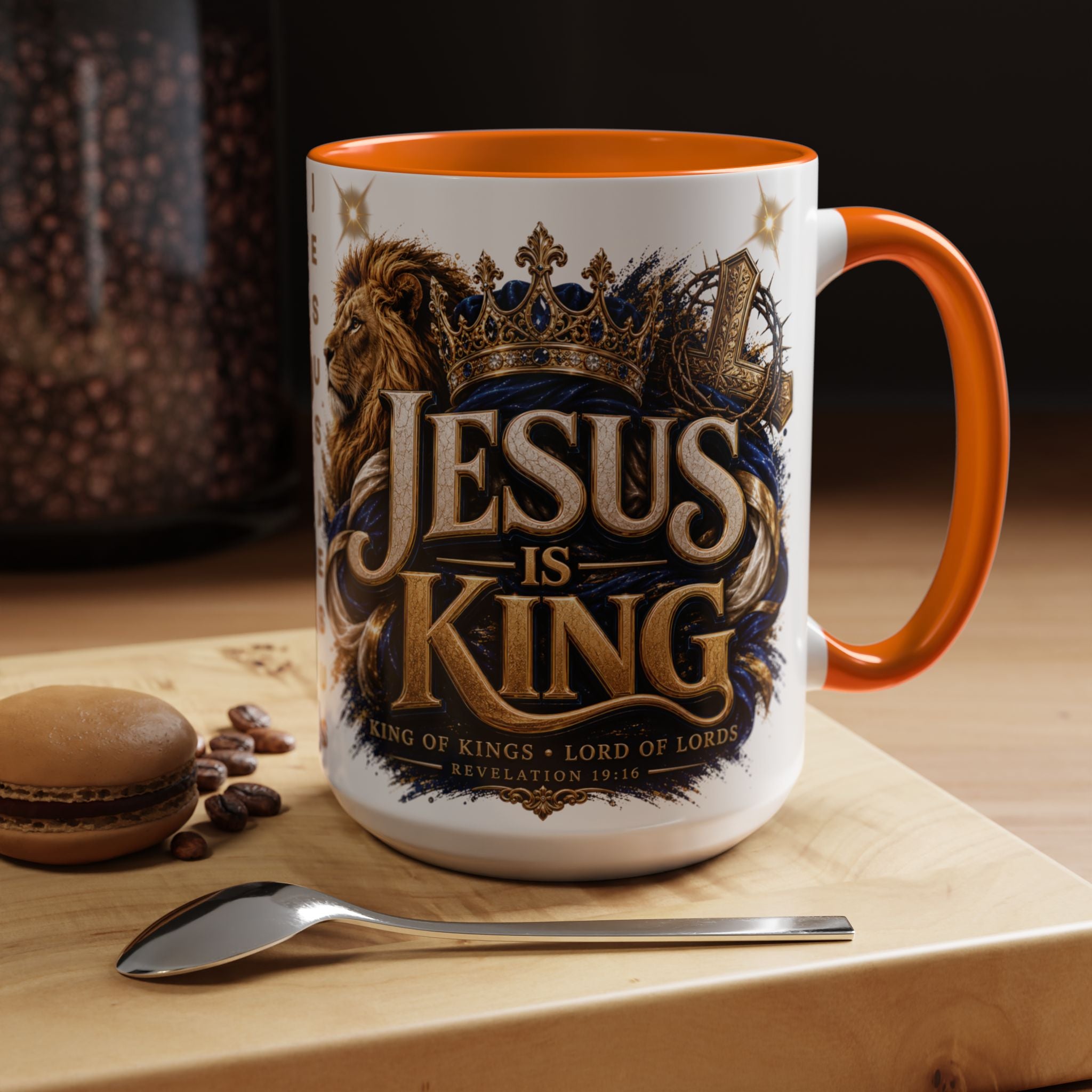 Jesus Is King Coffee Mug Christian Faith Accent Mug (11/15oz) Gift for Dad Mom
