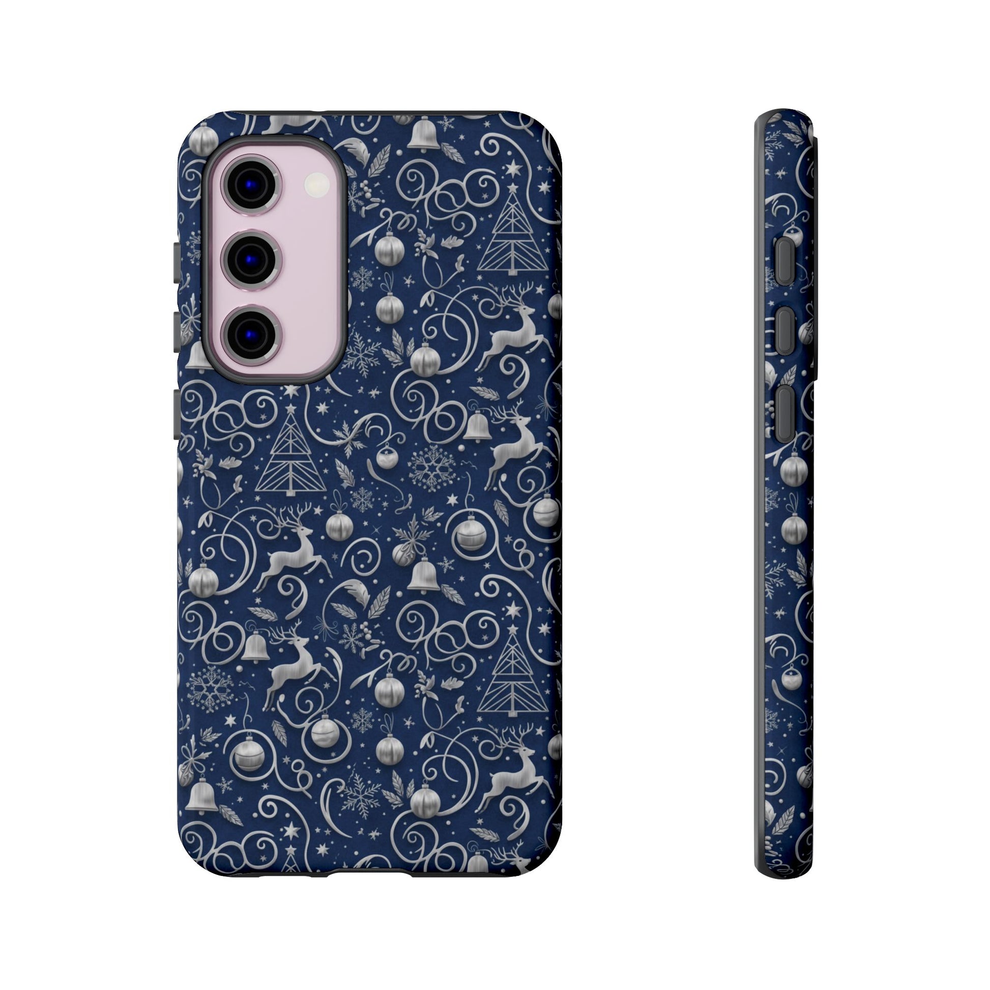 Blue & Silver Christmas Phone Case – Holiday Sparkle Design for iPhone 17, All iPhones & Galaxy | MRSBYVALLE Gift for Her